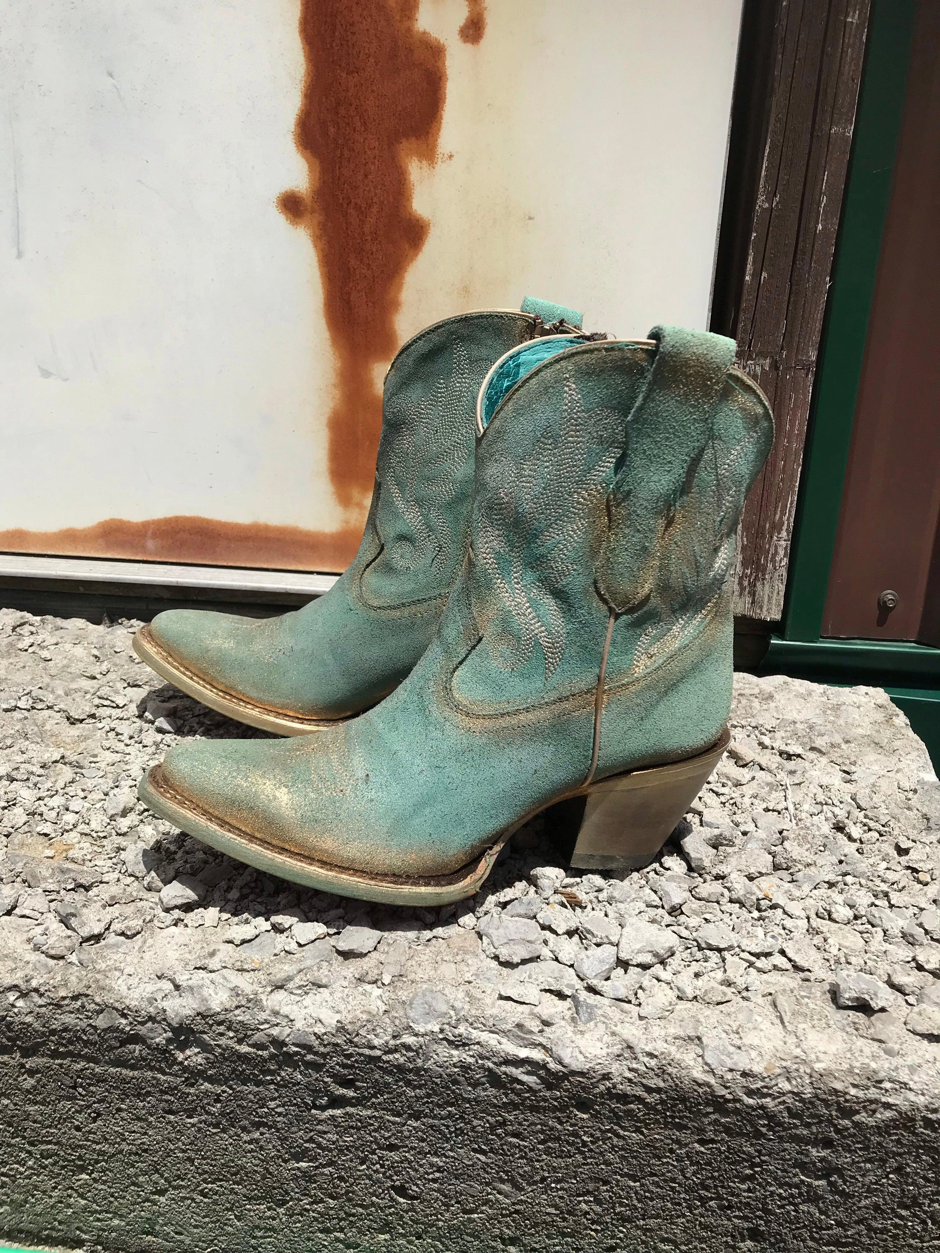 Tough Fit Premium Protection Corral Women's Mint J Toe Ankle Shortie Cowgirl Boots with Zipper A4256