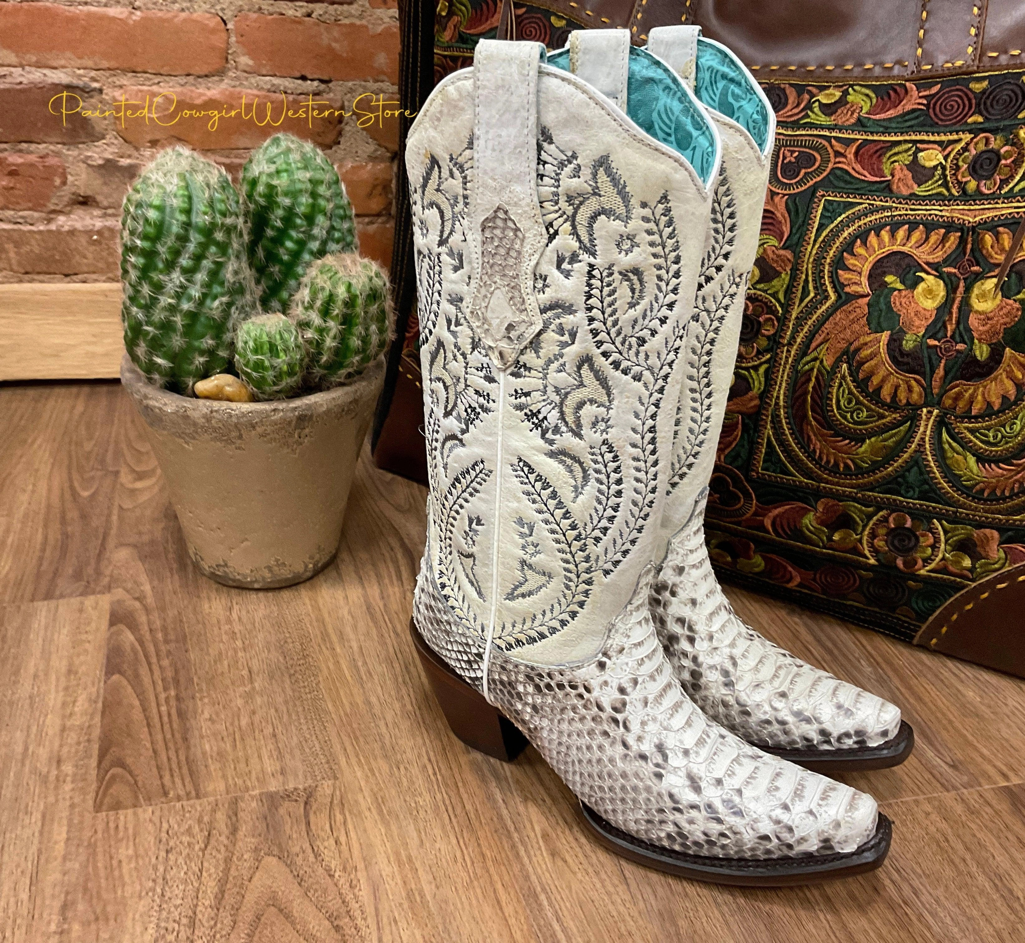 Minimalist Resistant Layer Corral Women's Natural Python Snip Toe Cowgirl Boots A4135