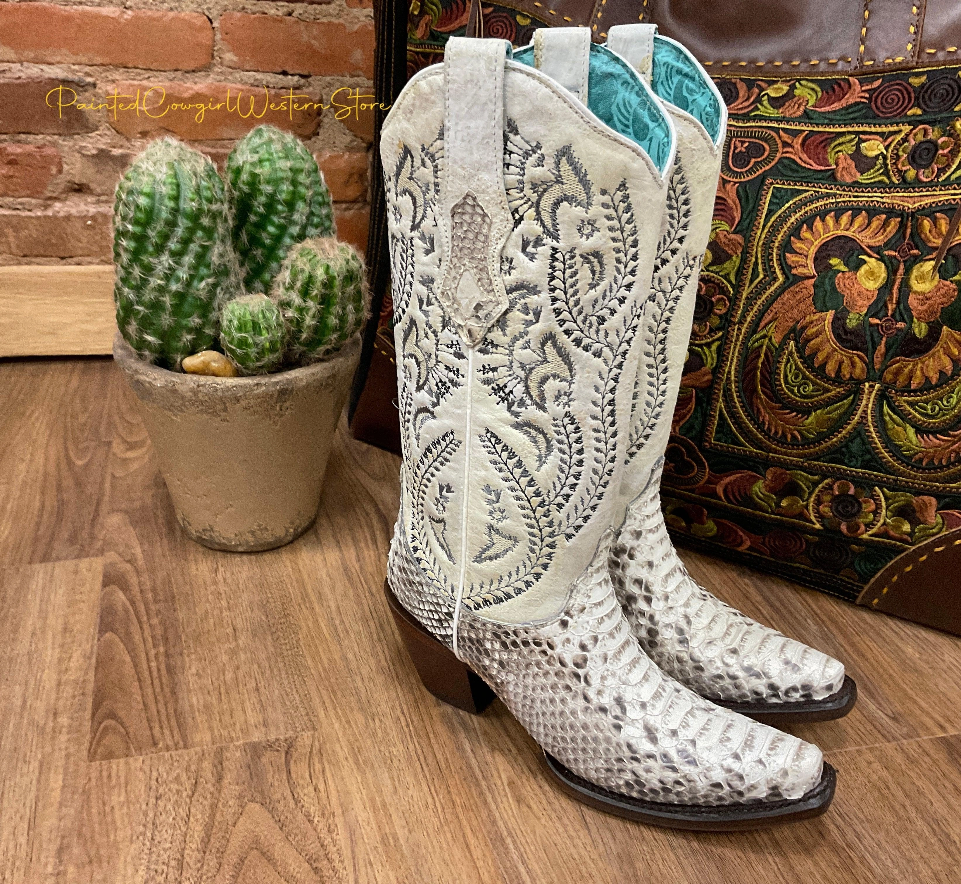 Minimalist Resistant Layer Corral Women's Natural Python Snip Toe Cowgirl Boots A4135