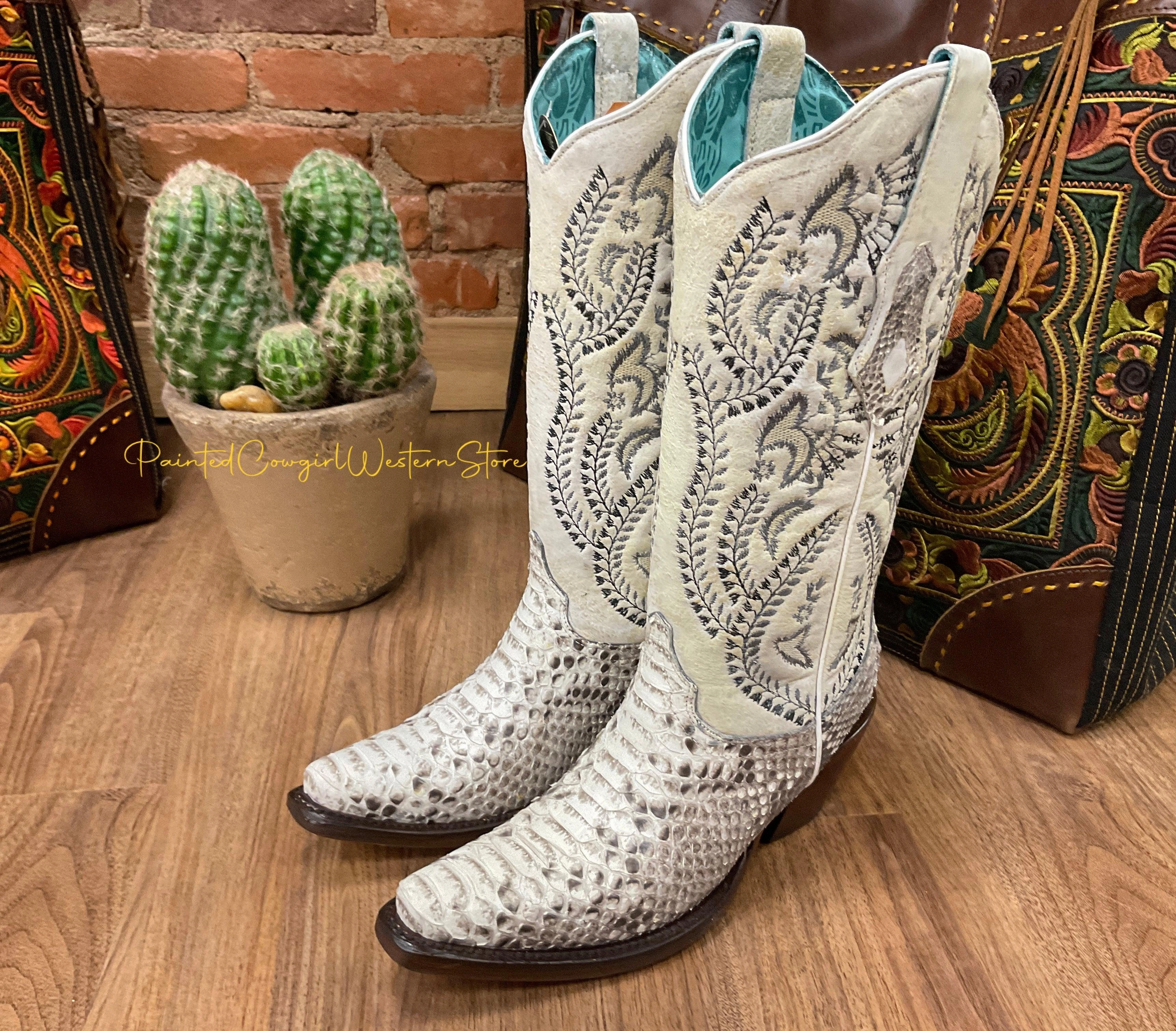 Corral Women's Natural Python Snip Toe Cowgirl Boots A4135 Trendy