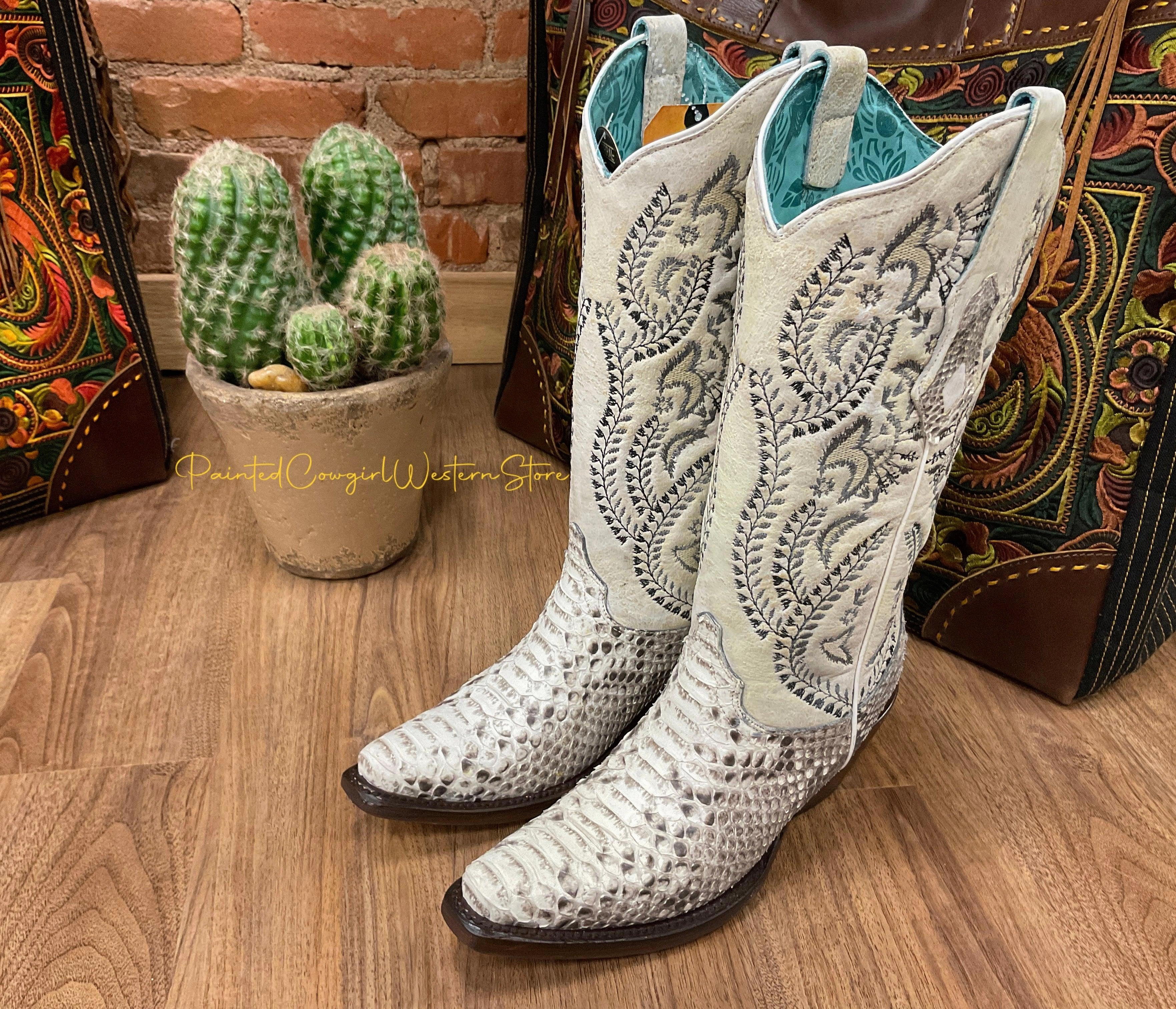 Corral Women's Natural Python Snip Toe Cowgirl Boots A4135 Wedge Sole