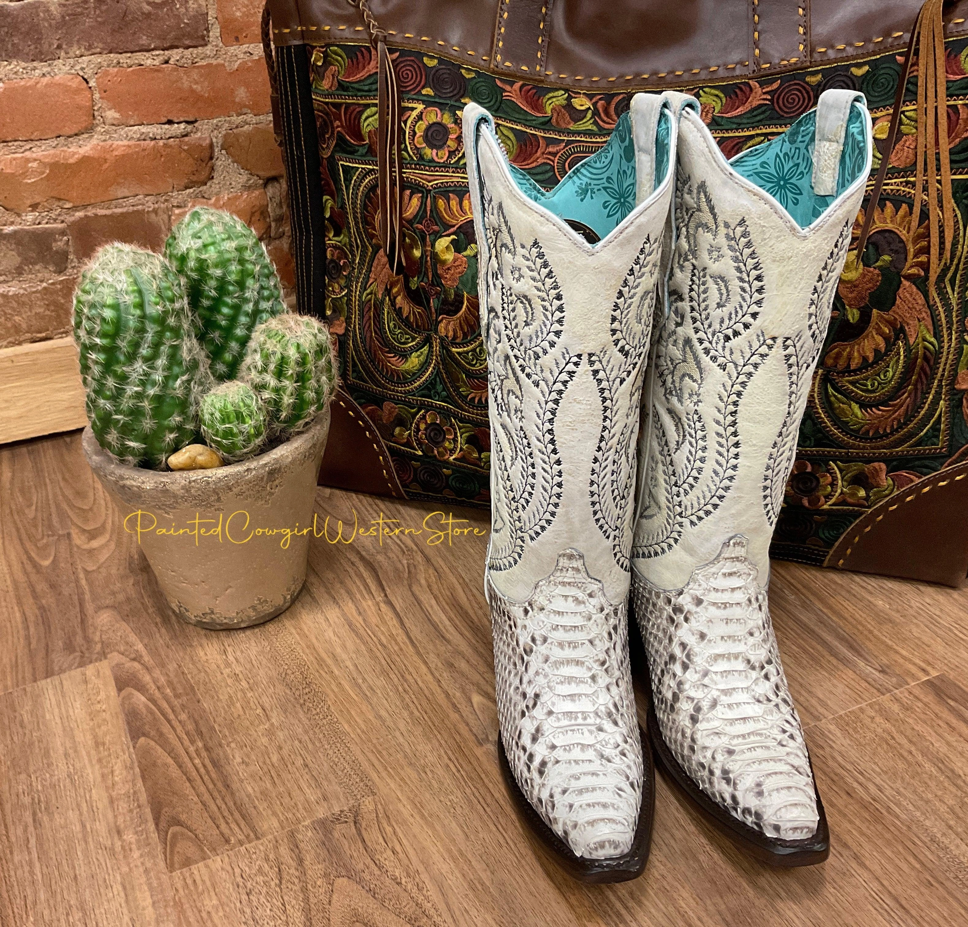 Corral Women's Natural Python Snip Toe Cowgirl Boots A4135 Stable Comfortable Tongue