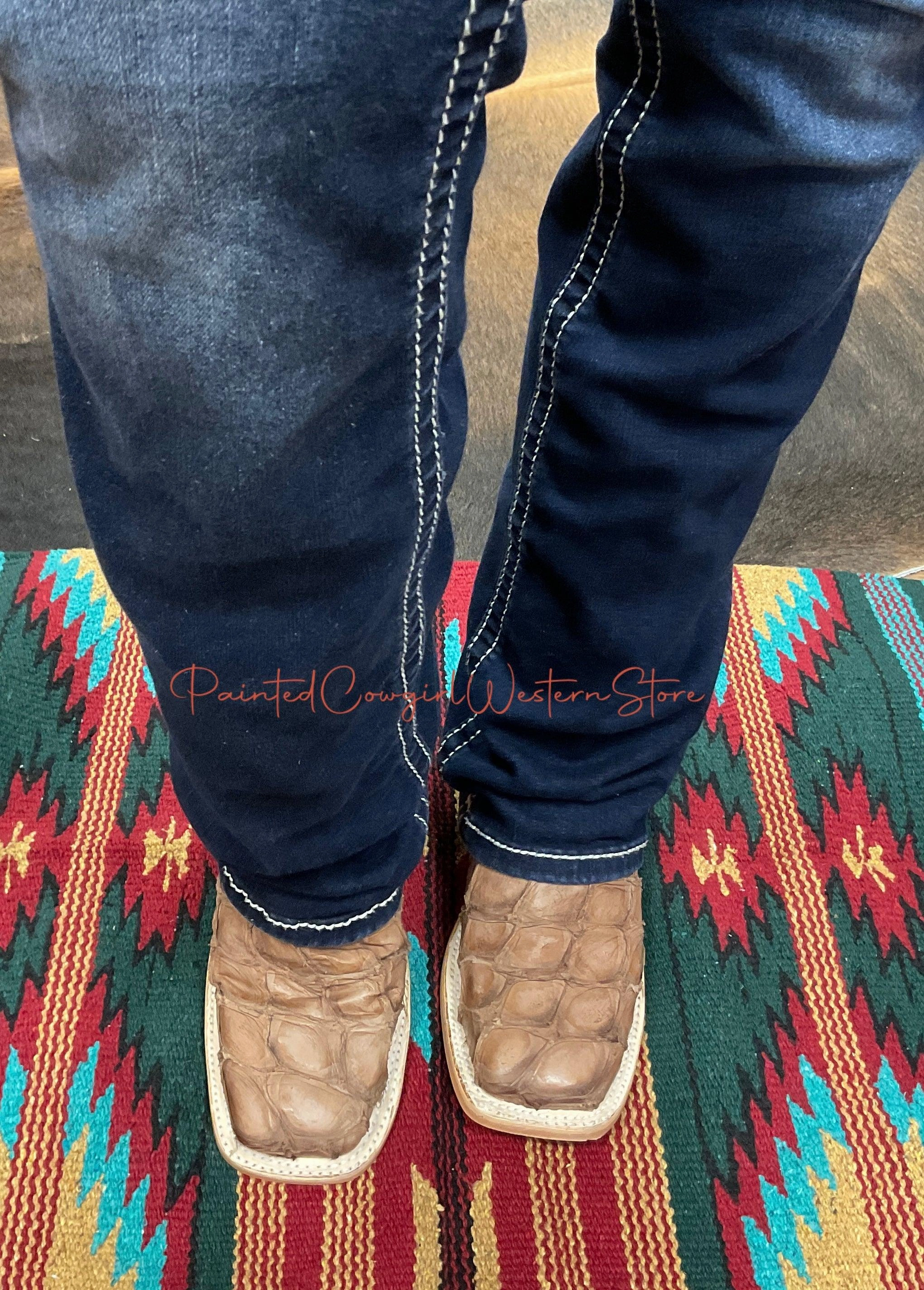 Corral Women's Tan Brown Big Bass Arapaima & Turquoise Top Square Toe Cowgirl Boots A4205 Comfortable Movement Slip On Style