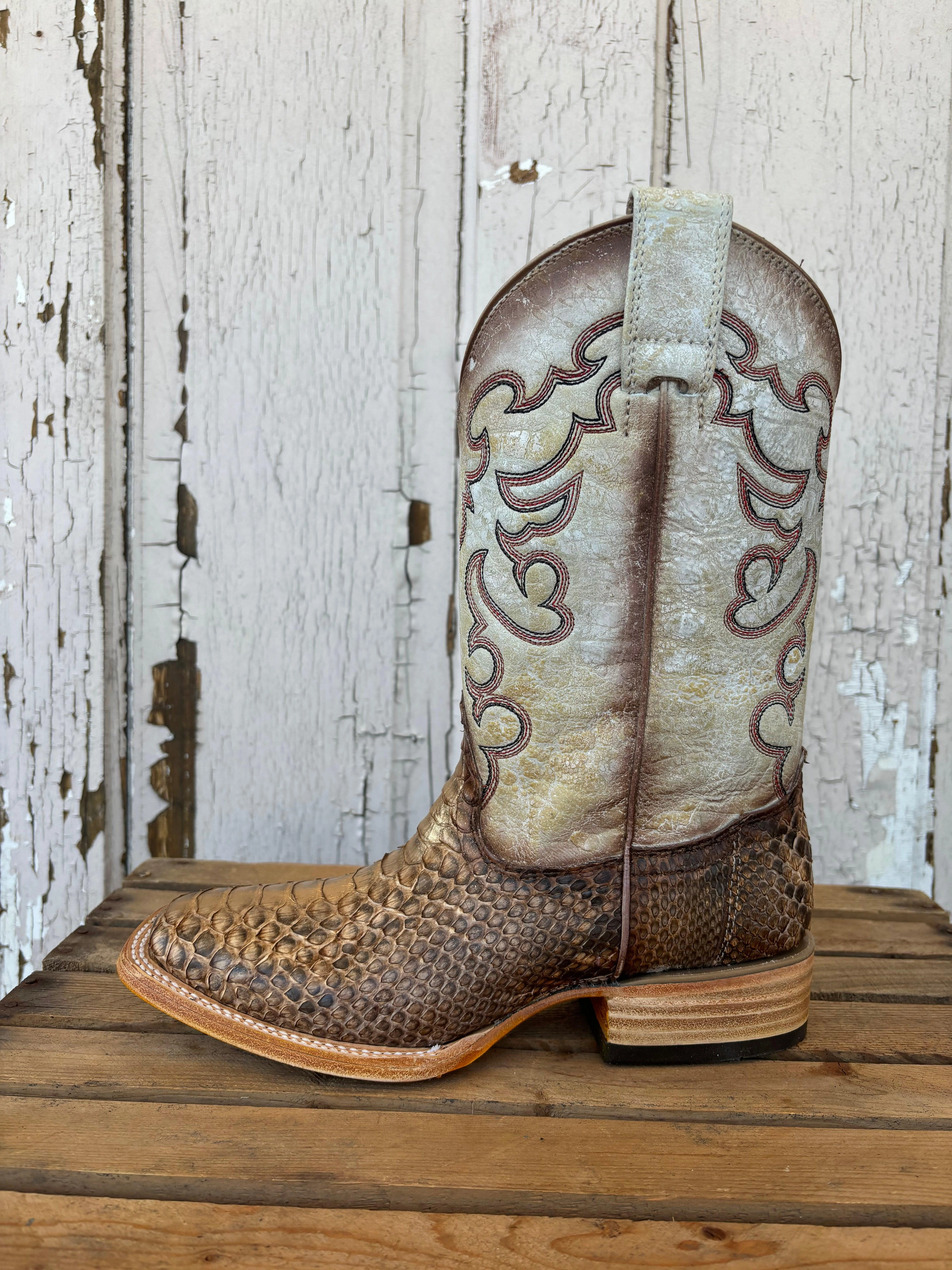 Corral Women's Taupe & Beige Python Embroidered Square Toe Cowgirl Boots B5507 Active Wear Mesh Upper