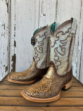 Corral Women's Taupe & Beige Python Embroidered Square Toe Cowgirl Boots B5507 Leather Comfort