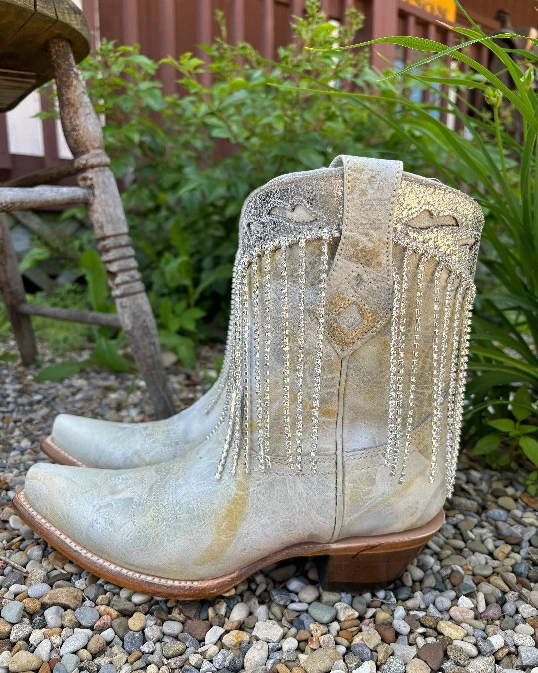 Corral Women's White & Silver Overlay Crystal Fringe Snip Toe Ankle Cowgirl Boots Z5250 Sweat Wicking Reliable Fit