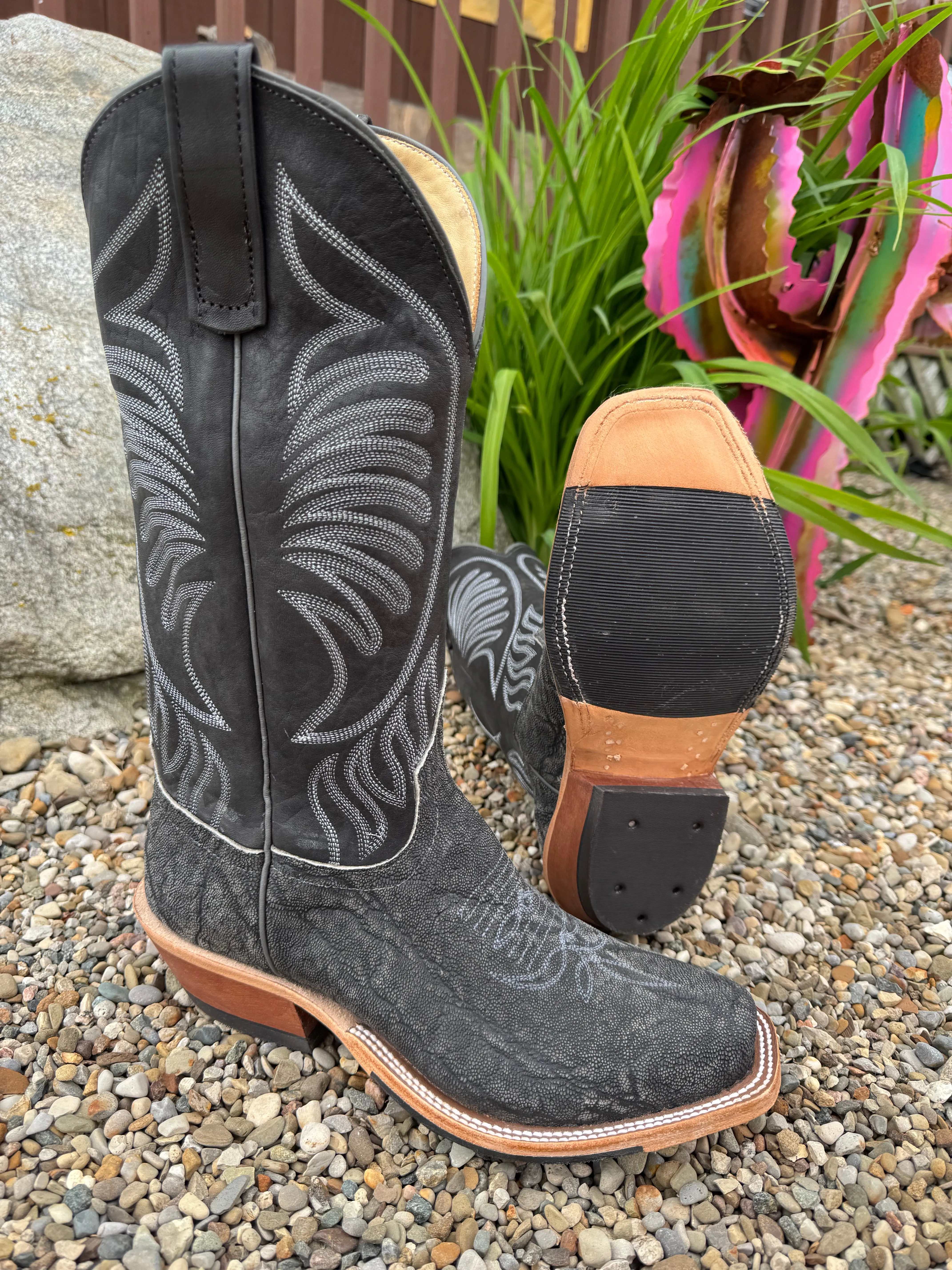 Anderson Bean Men's Granite Grey Safari Elephant Cutter Toe Cowboy Boots 338109 Lace Up Design Easy Match