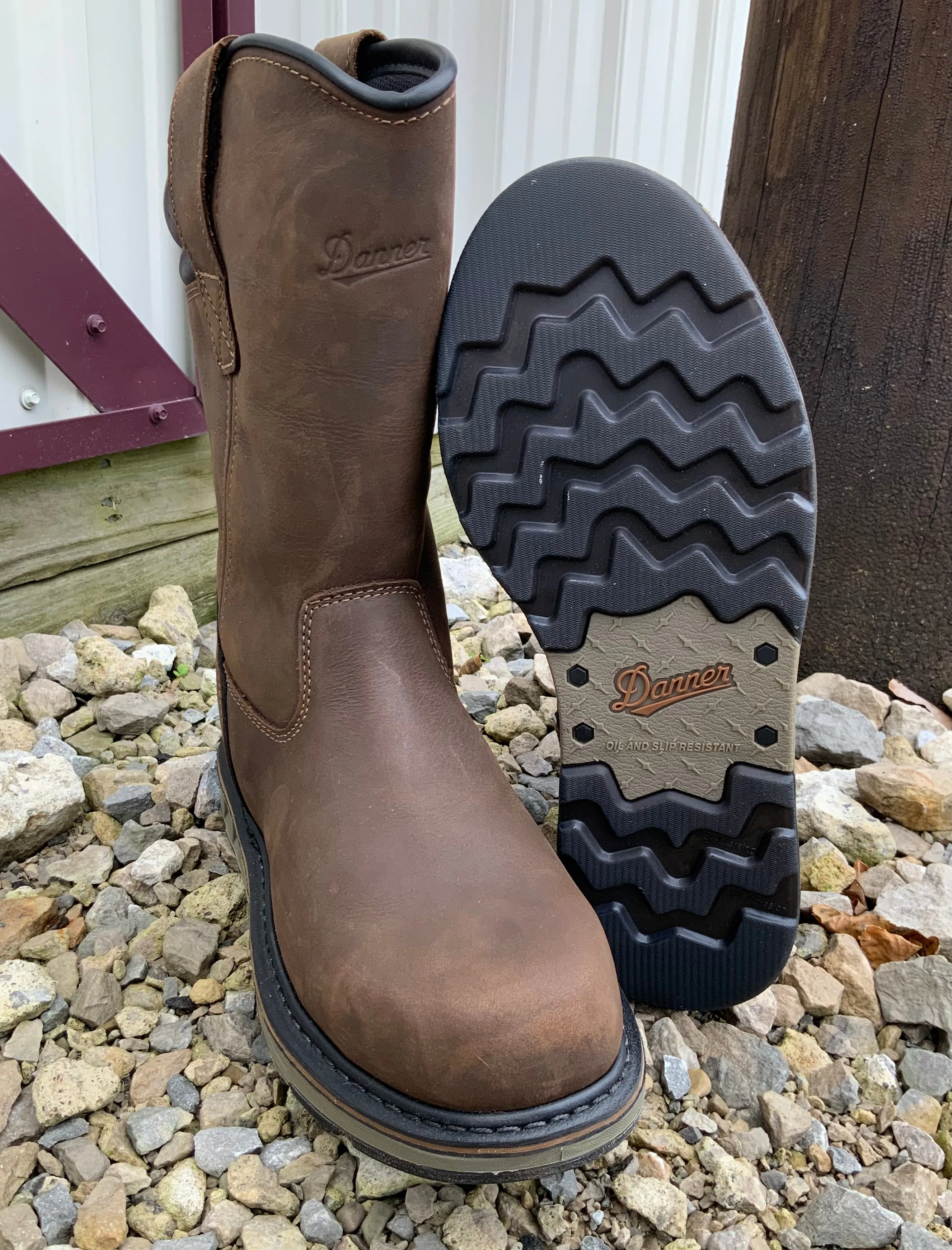 Hard Terrain Danner Men's Wellington 11" Brown Waterproof And Slip Resistant Wedge Work Boots 12562