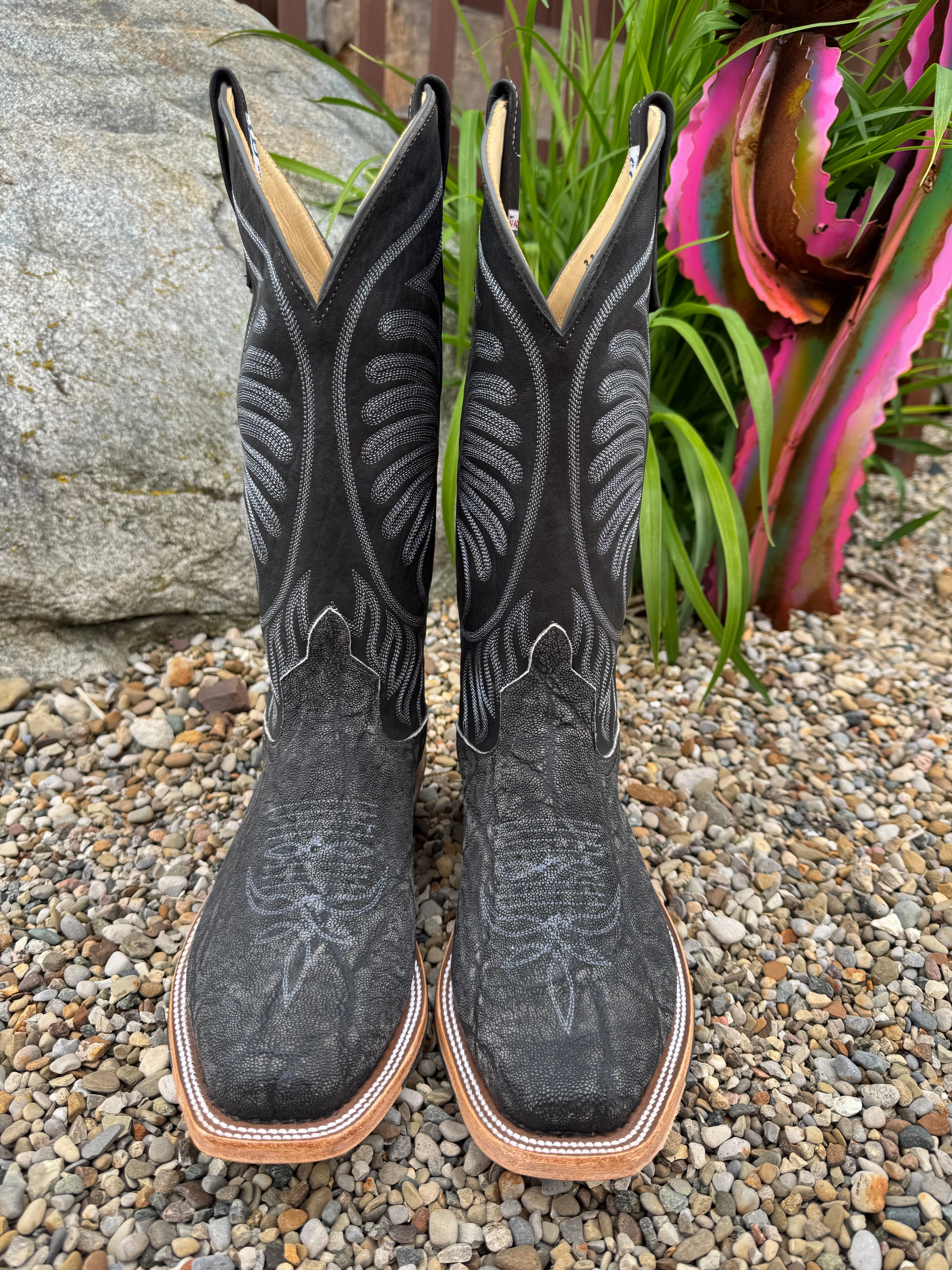 Anderson Bean Men's Granite Grey Safari Elephant Cutter Toe Cowboy Boots 338109 Comfort Toe Box