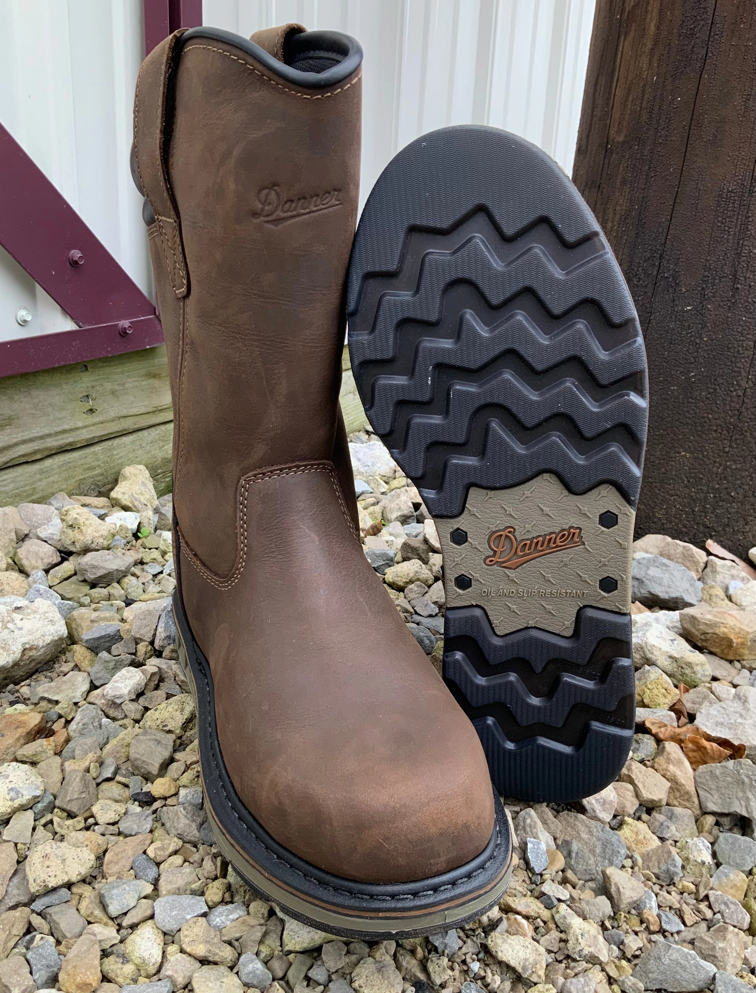 Hard Terrain Danner Men's Wellington 11" Brown Waterproof And Slip Resistant Wedge Work Boots 12562