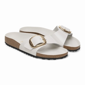 Crystal Glow Clean White Madrid Hammered Big Buckle | High-Shine Patent Leather | Antique White