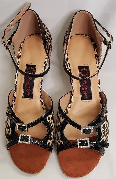 2.5" Renee-- Flare Heel Latin Sandal -- Leopard Fire Red