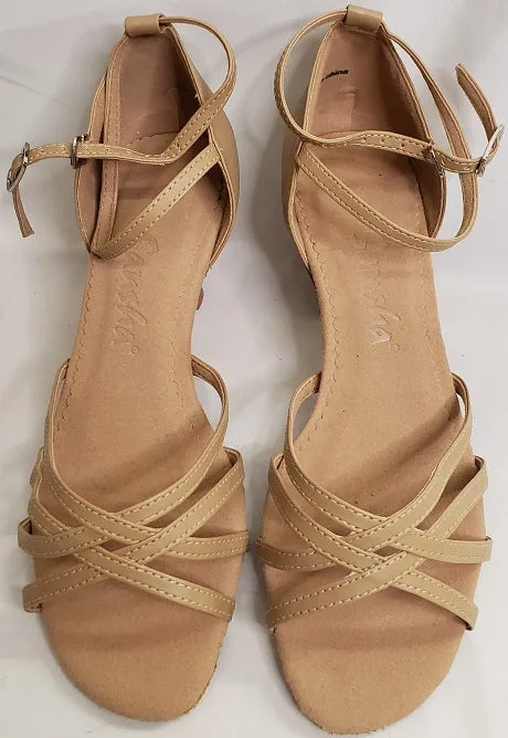 2.38" Bonita -- Flare Heel Latin Sandal -- Beige Sweat Resistant Standing Workers