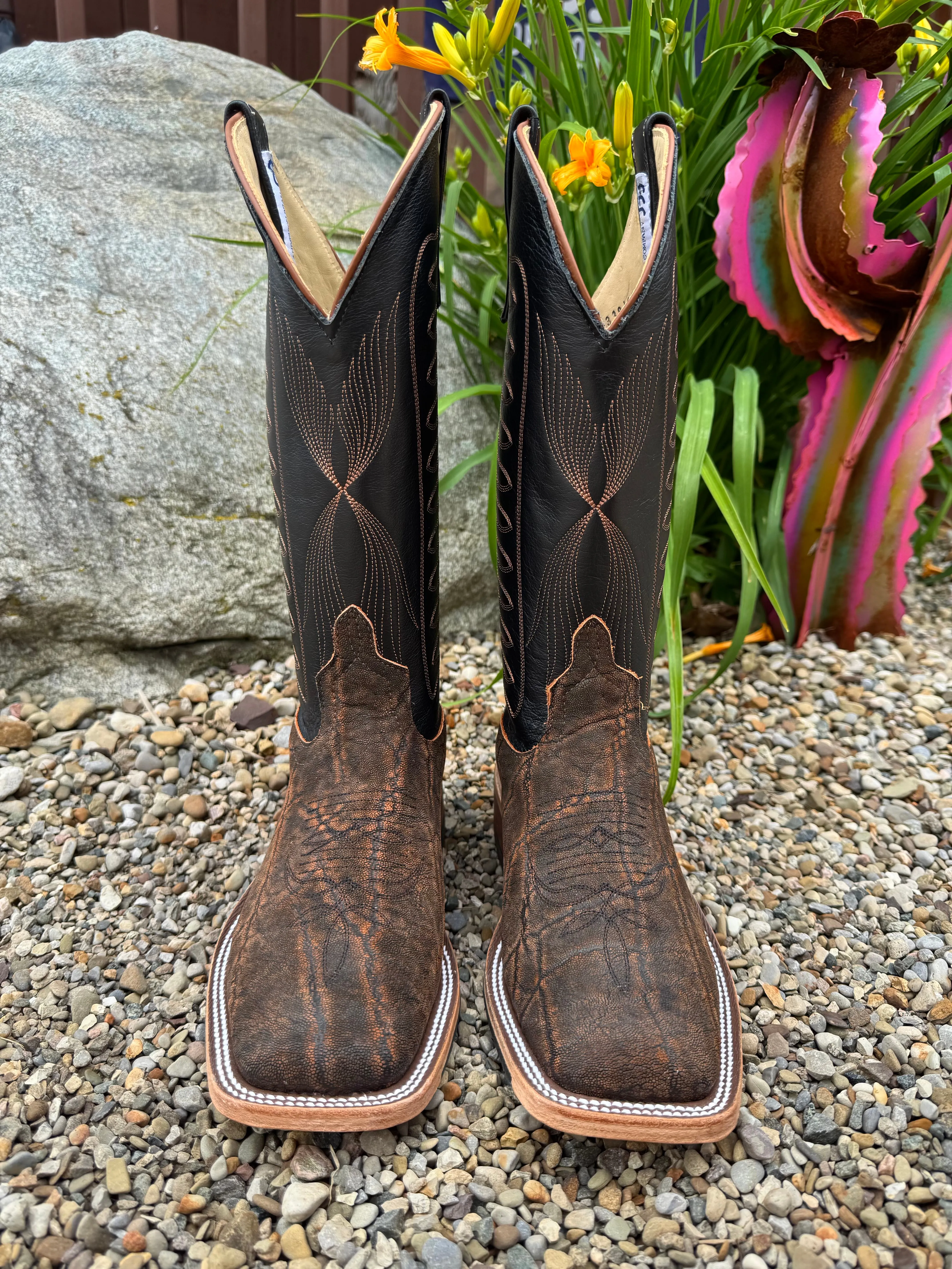 Anderson Bean Men's Rust Safari Elephant & 13 Black Top Square Toe Cowboy Boots 332203 Anti Bacterial