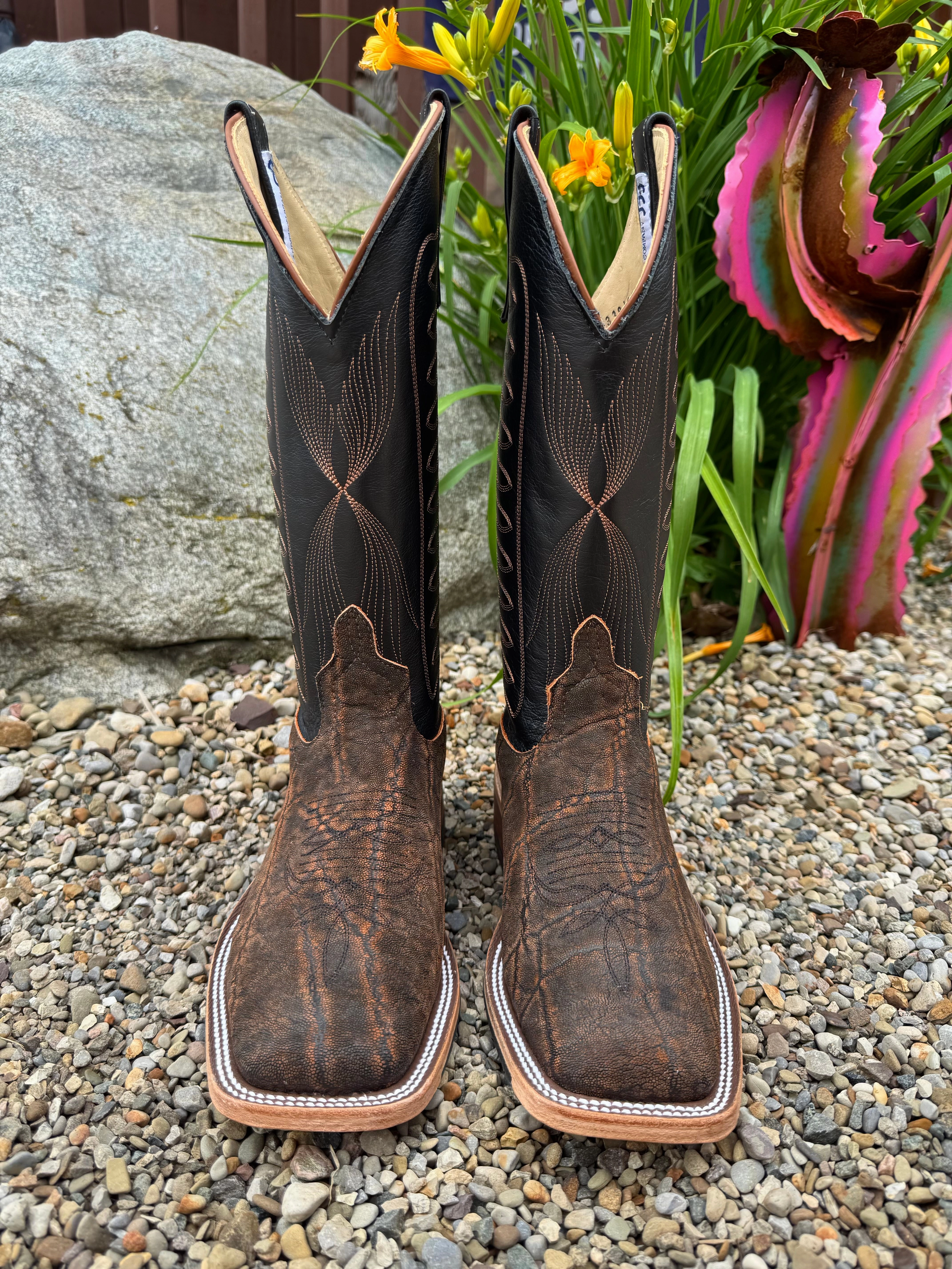 Anderson Bean Men's Rust Safari Elephant & 13 Black Top Square Toe Cowboy Boots 332203 Anti Bacterial