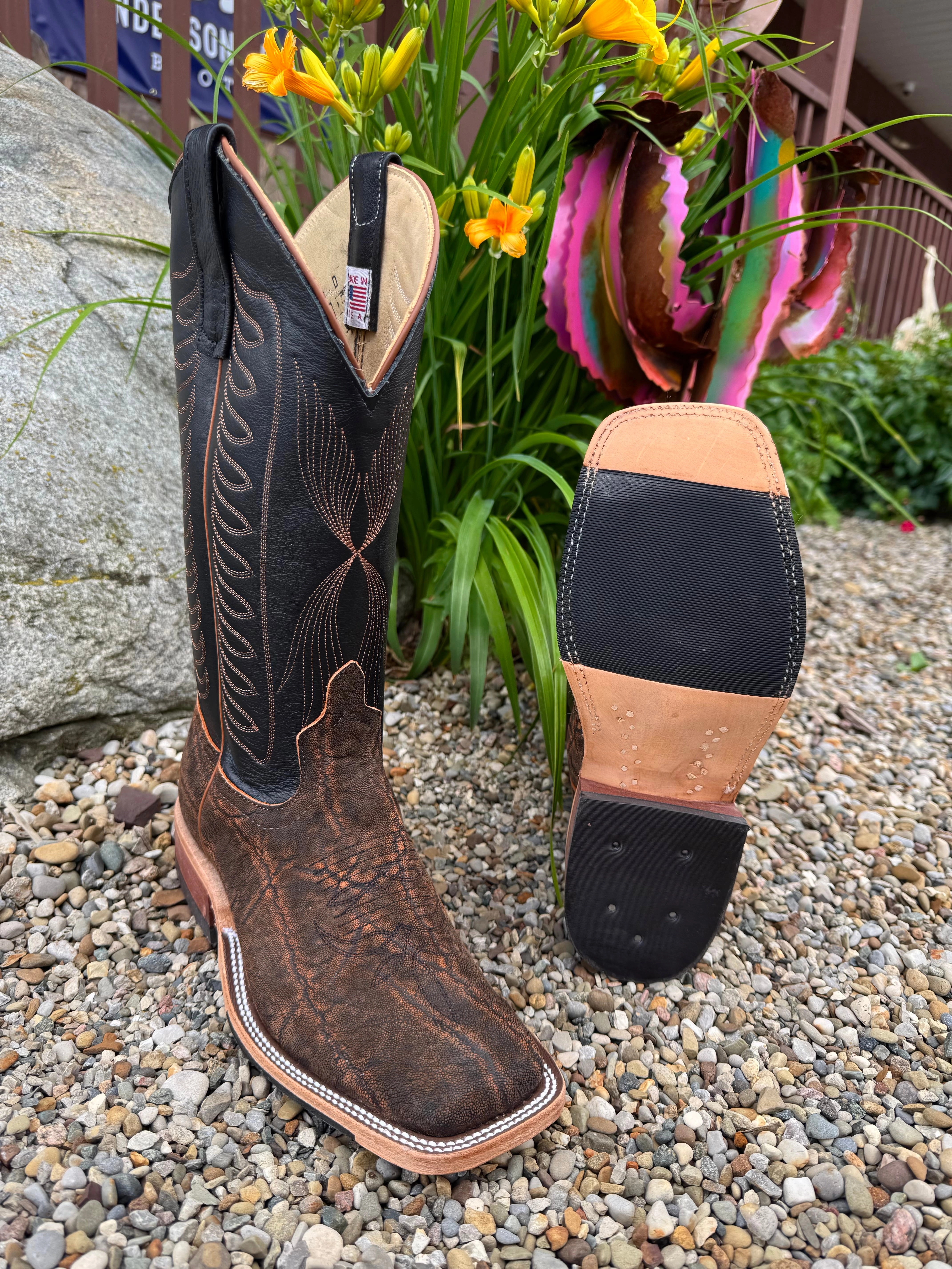 Urban Feel Anderson Bean Men's Rust Safari Elephant & 13 Black Top Square Toe Cowboy Boots 332203