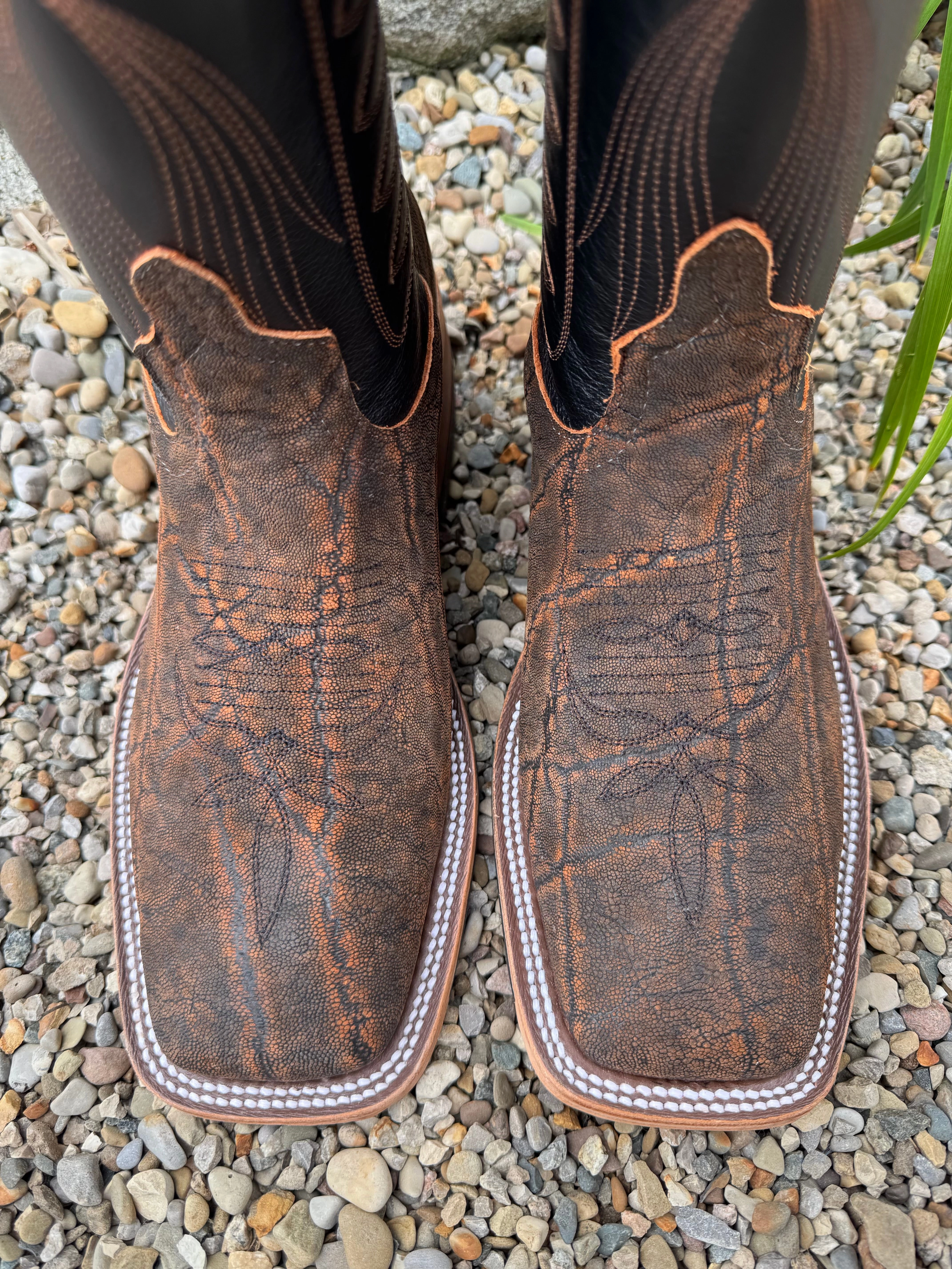 Anderson Bean Men's Rust Safari Elephant & 13 Black Top Square Toe Cowboy Boots 332203 Outback Travel Korean Trend
