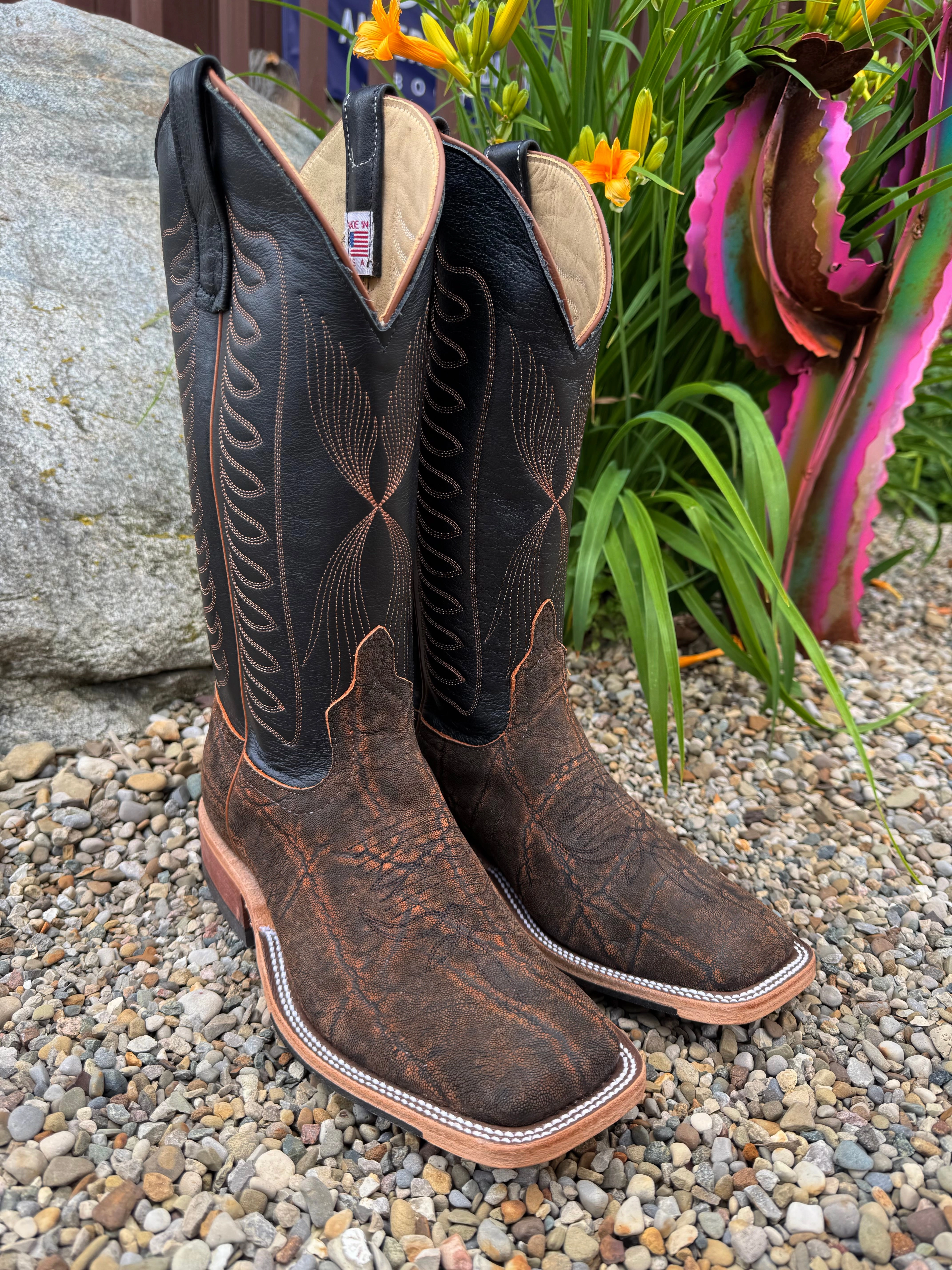 Anderson Bean Men's Rust Safari Elephant & 13 Black Top Square Toe Cowboy Boots 332203 foldable Ultimate Wear