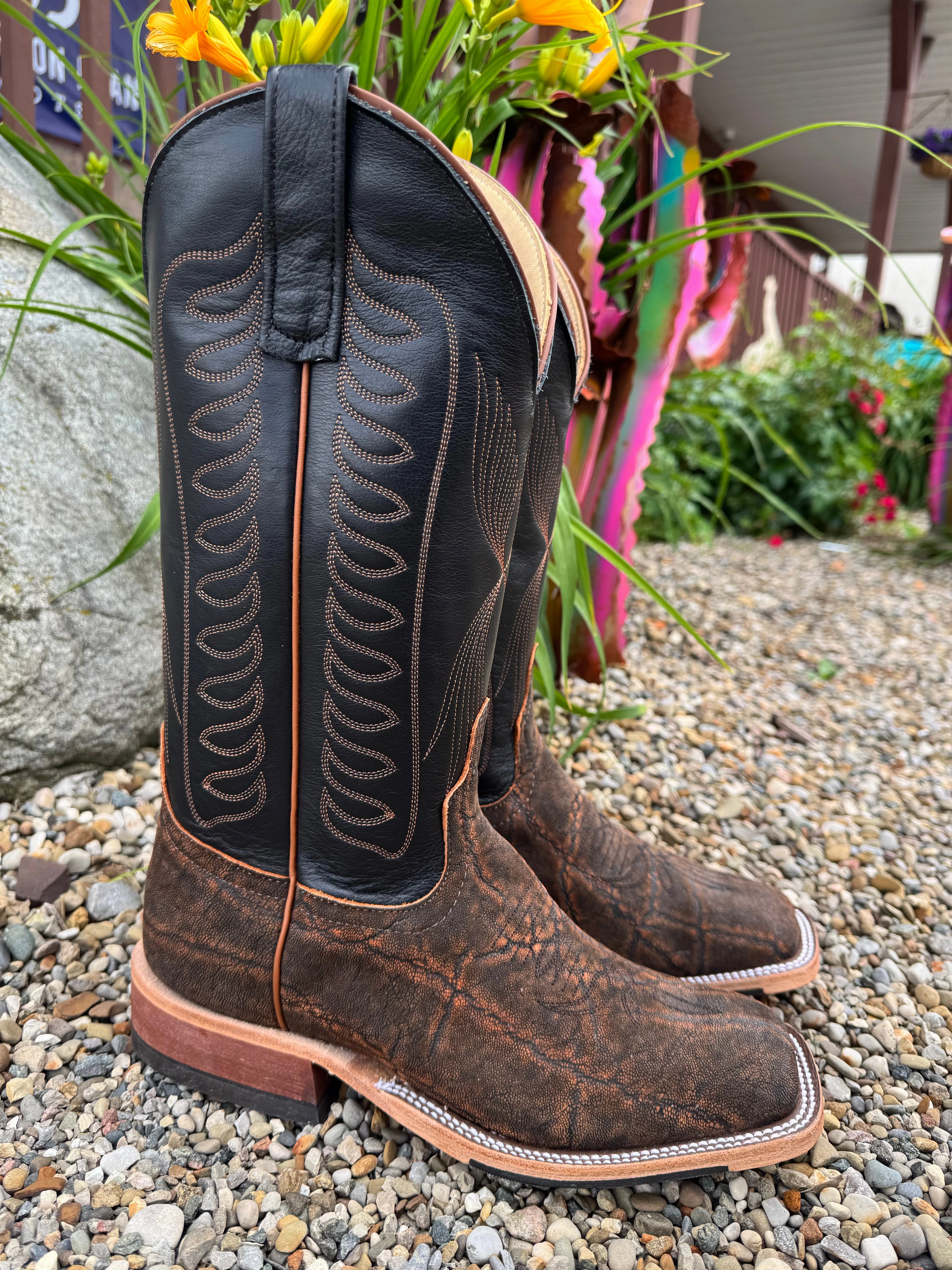 Anderson Bean Men's Rust Safari Elephant & 13 Black Top Square Toe Cowboy Boots 332203 Indoor Use Sturdy sole