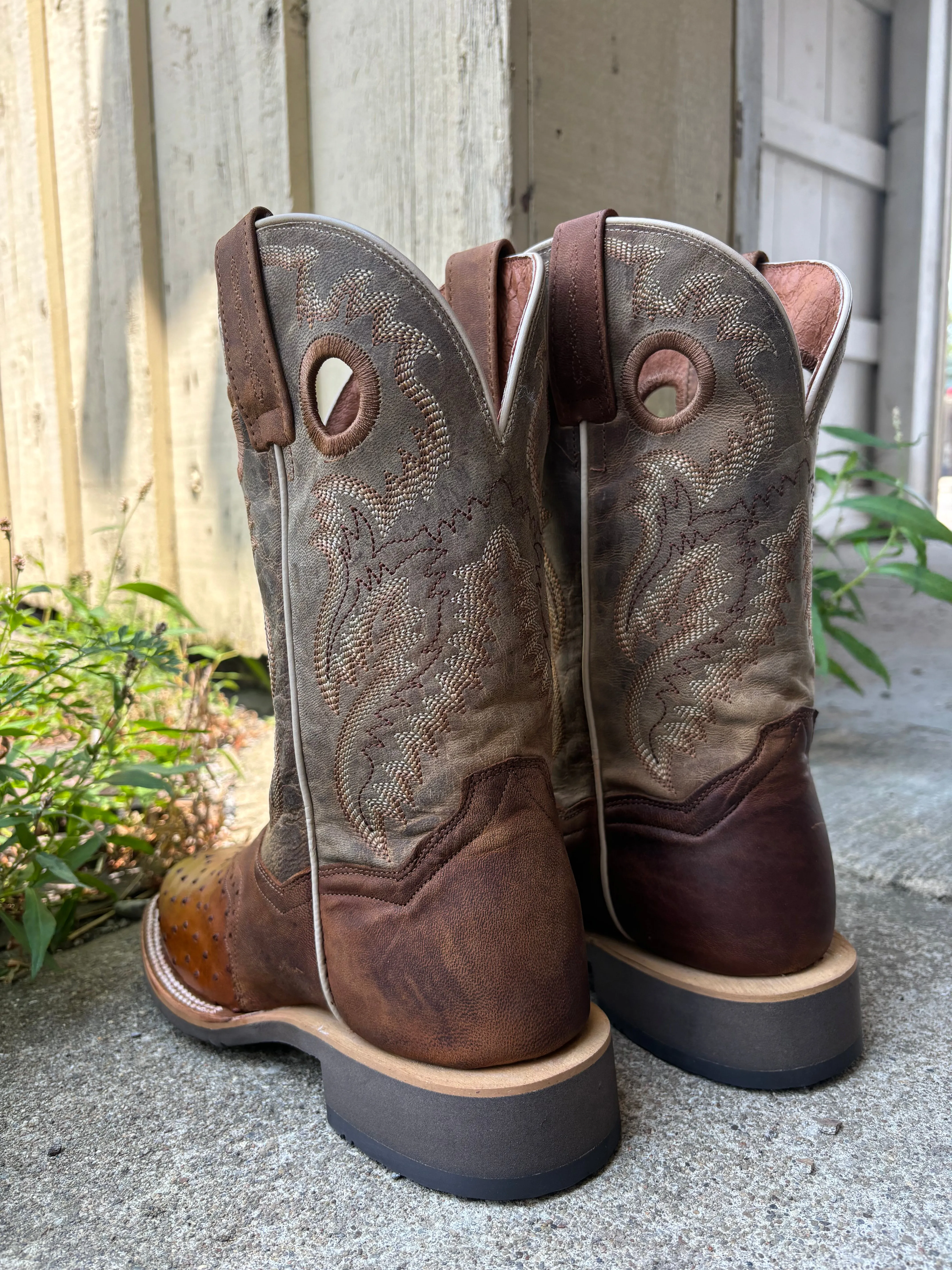 Dan Post Men's Apache Brown Full Quill Ostrich Saddle Vamp Martel Bay Broad Square Toe Cowboy Boots DP6058 Anti Slip Premium Support