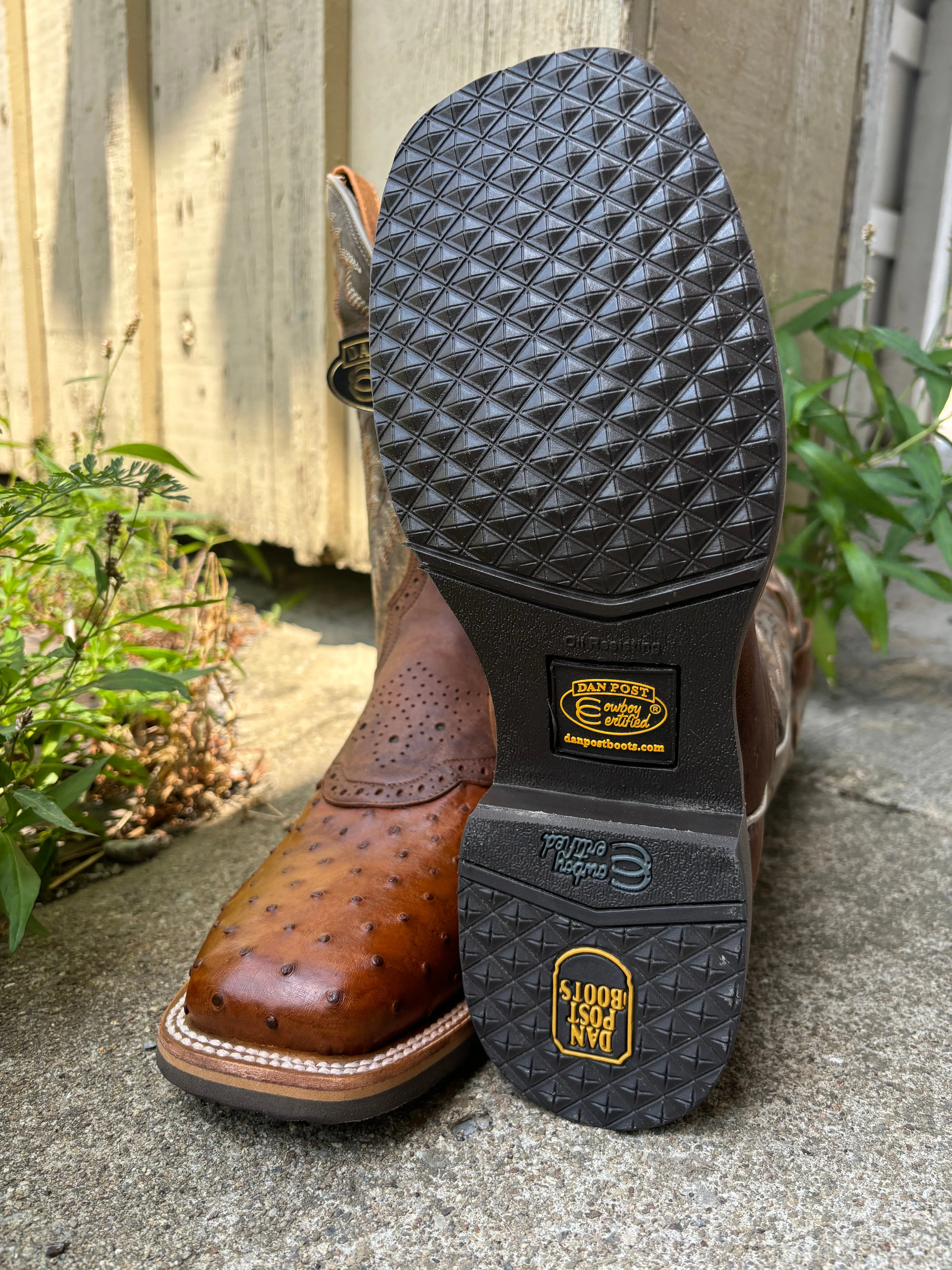 Rain Proof Dan Post Men's Apache Brown Full Quill Ostrich Saddle Vamp Martel Bay Broad Square Toe Cowboy Boots DP6058