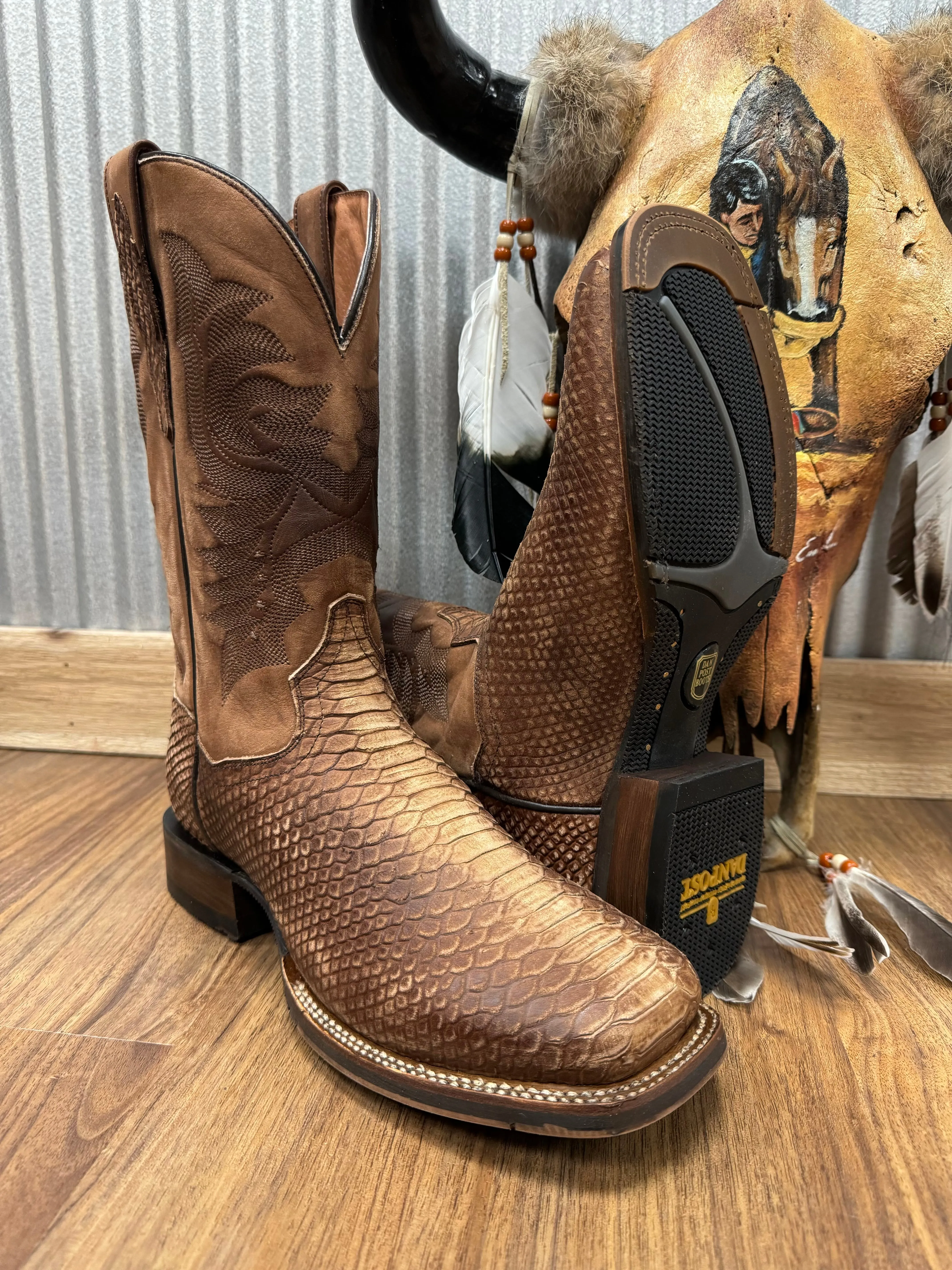 Dan Post Men's Bronze/Brown KA Python Design Square Toe Cowboy Boots DP4526 Ankle Lock Lightweight Fit