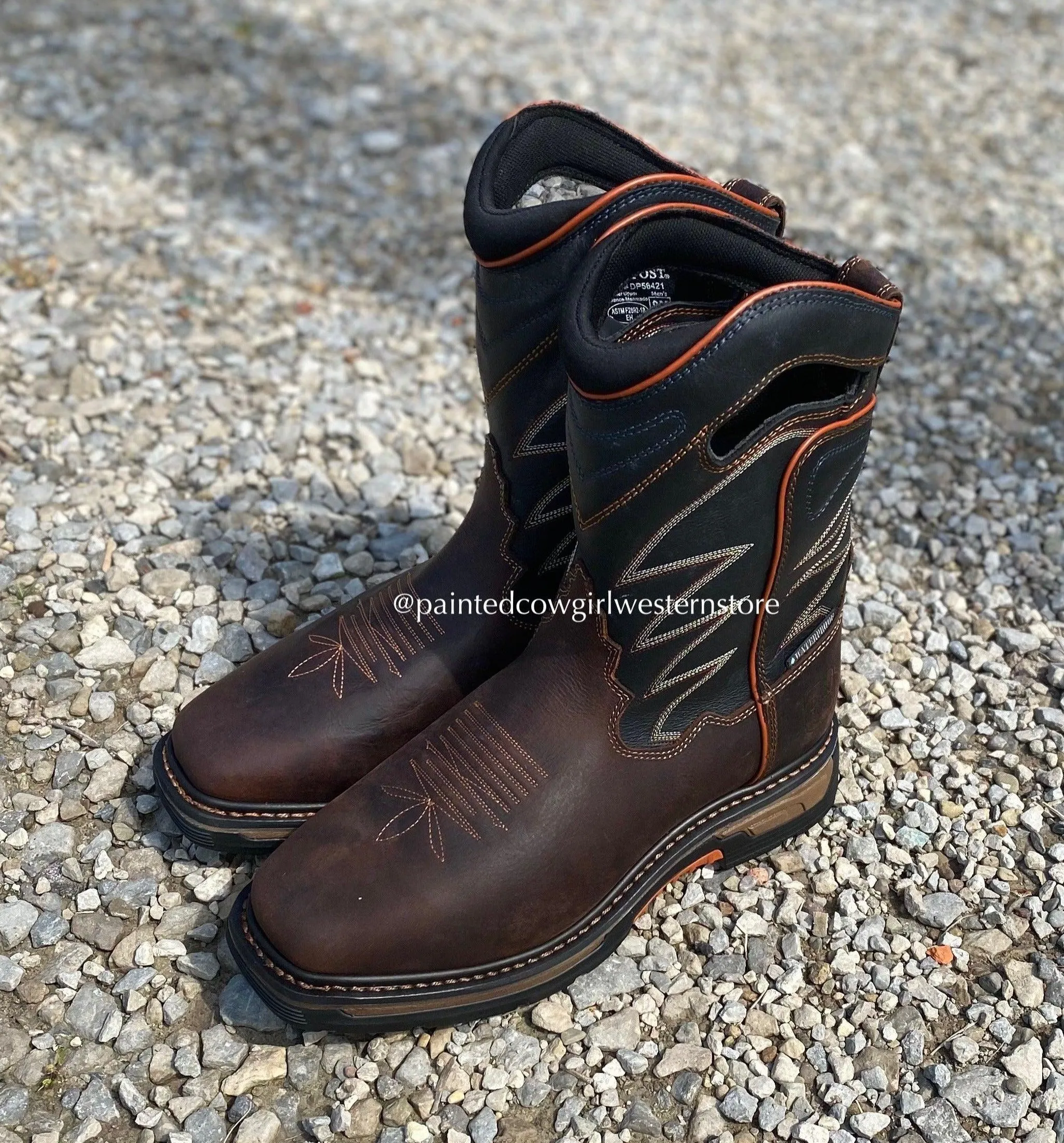 Dan Post Men's Brown Leather Thunderhead Waterproof Square Toe Work Boots DP56421 Mud Friendly