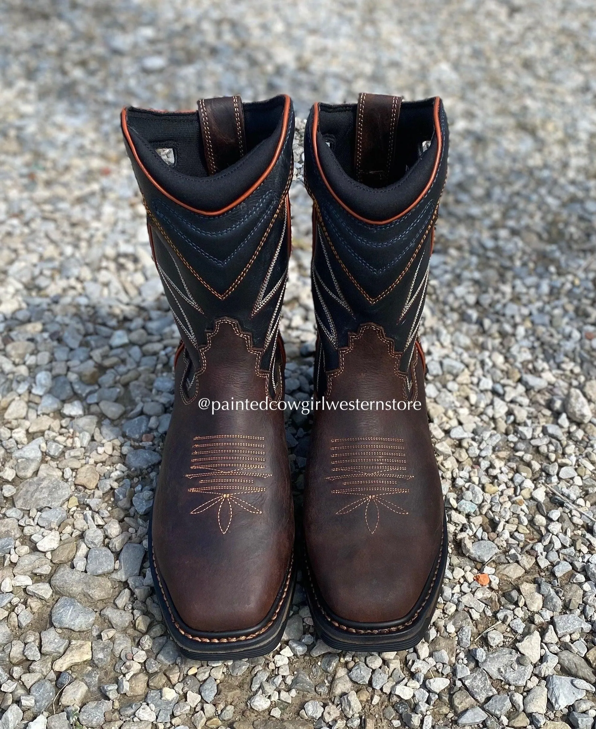 Dan Post Men's Brown Leather Thunderhead Waterproof Square Toe Work Boots DP56421 Rough Trail Sharp Look