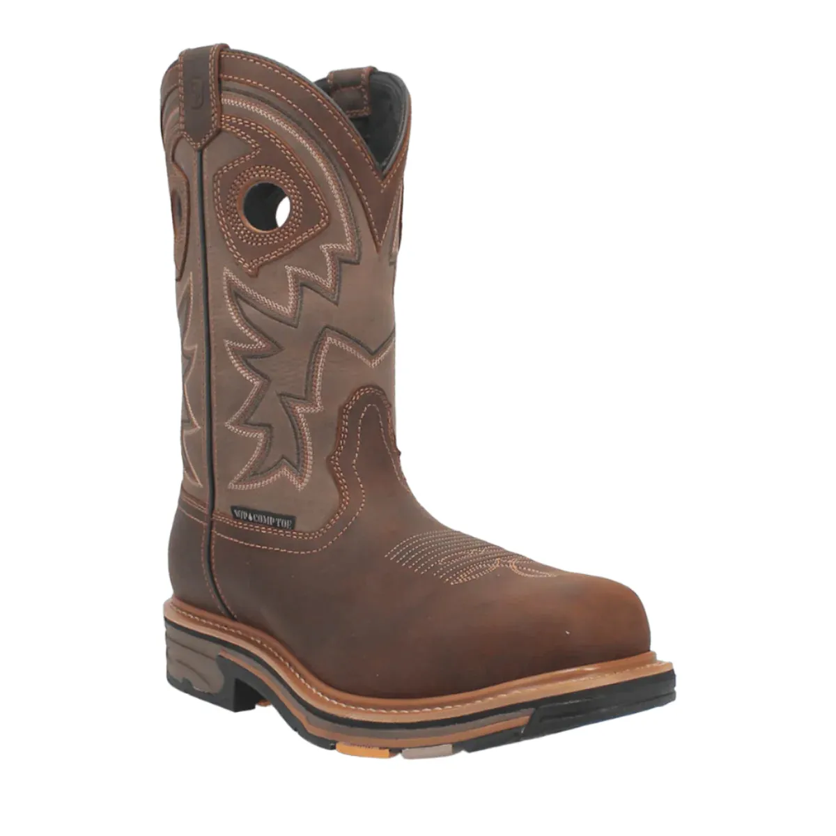 Dan Post Men's Kirk Brown Leather Waterproof Square Toe Cowboy Work Boot DP56456 Crisp Edge