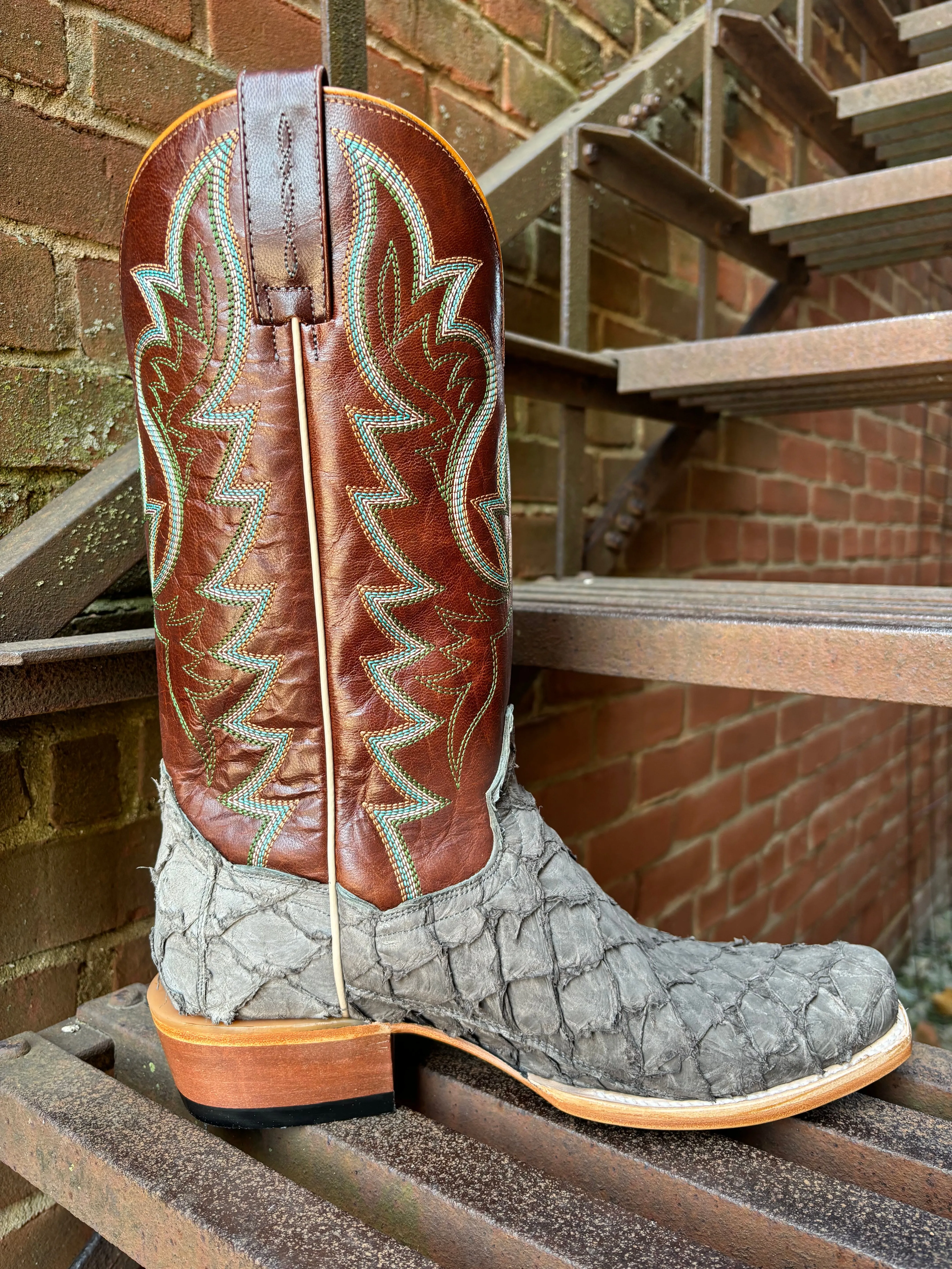 Dan Post Men's Riggs Grey Pirarucu Big Bass Cutter Toe Western Cowboy Boots DP5022 sole