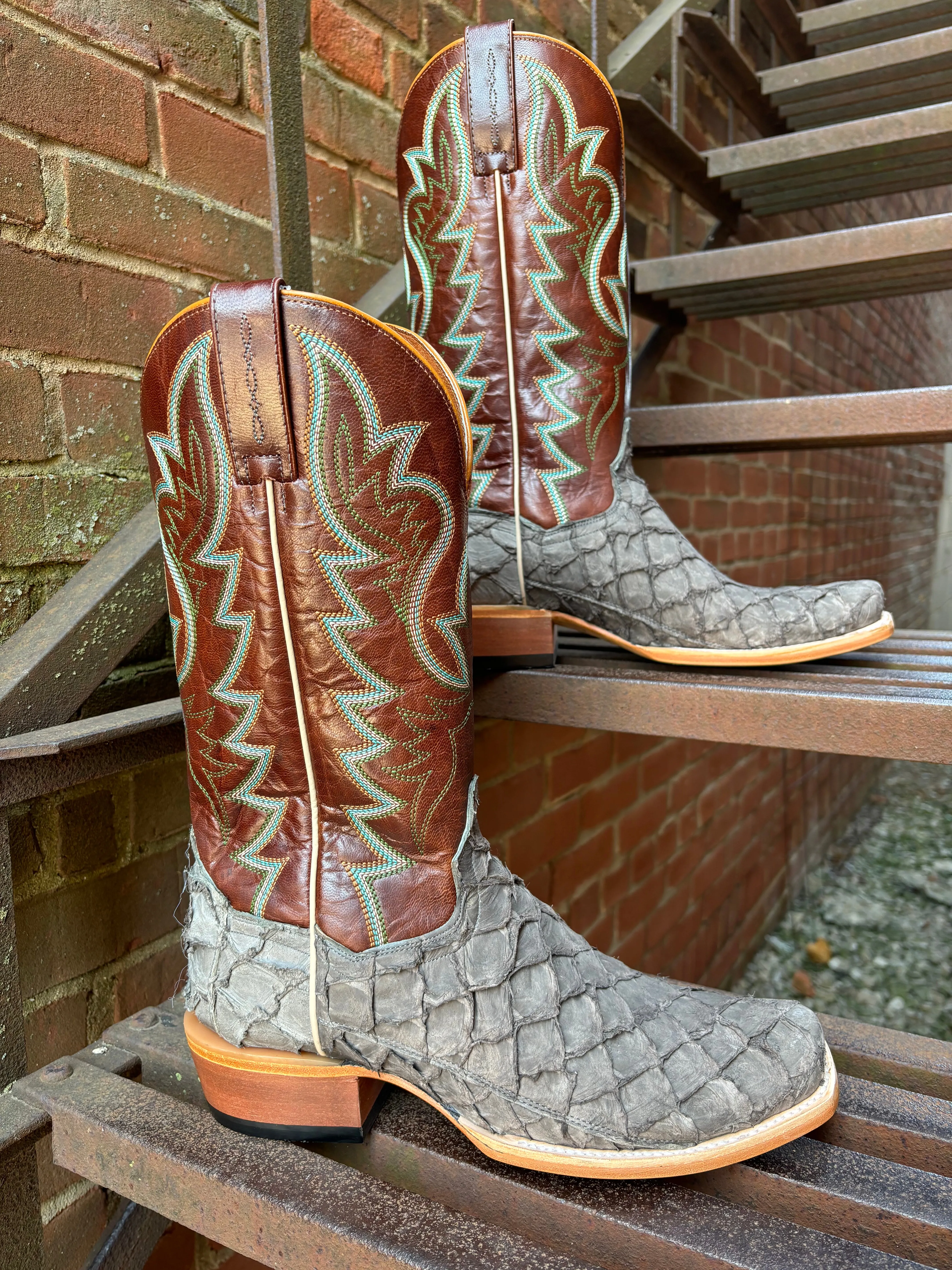 Dan Post Men's Riggs Grey Pirarucu Big Bass Cutter Toe Western Cowboy Boots DP5022 Urban Casual Active Adventures