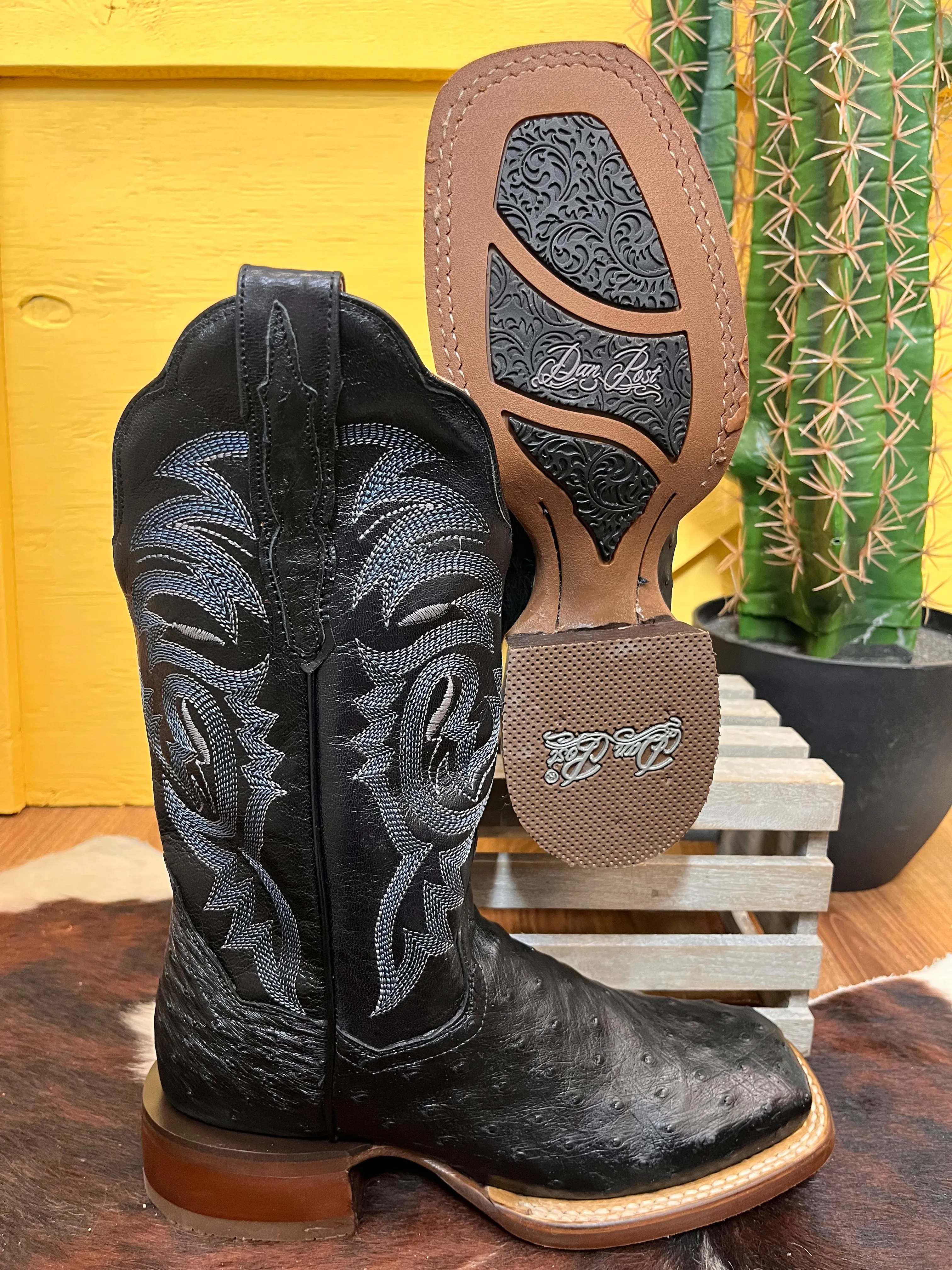 Reliable Footwear Comfortable Sockliner Dan Post Women's Black Full Quill Ostrich Kylo Square Toe Cowgirl Boots DP3009
