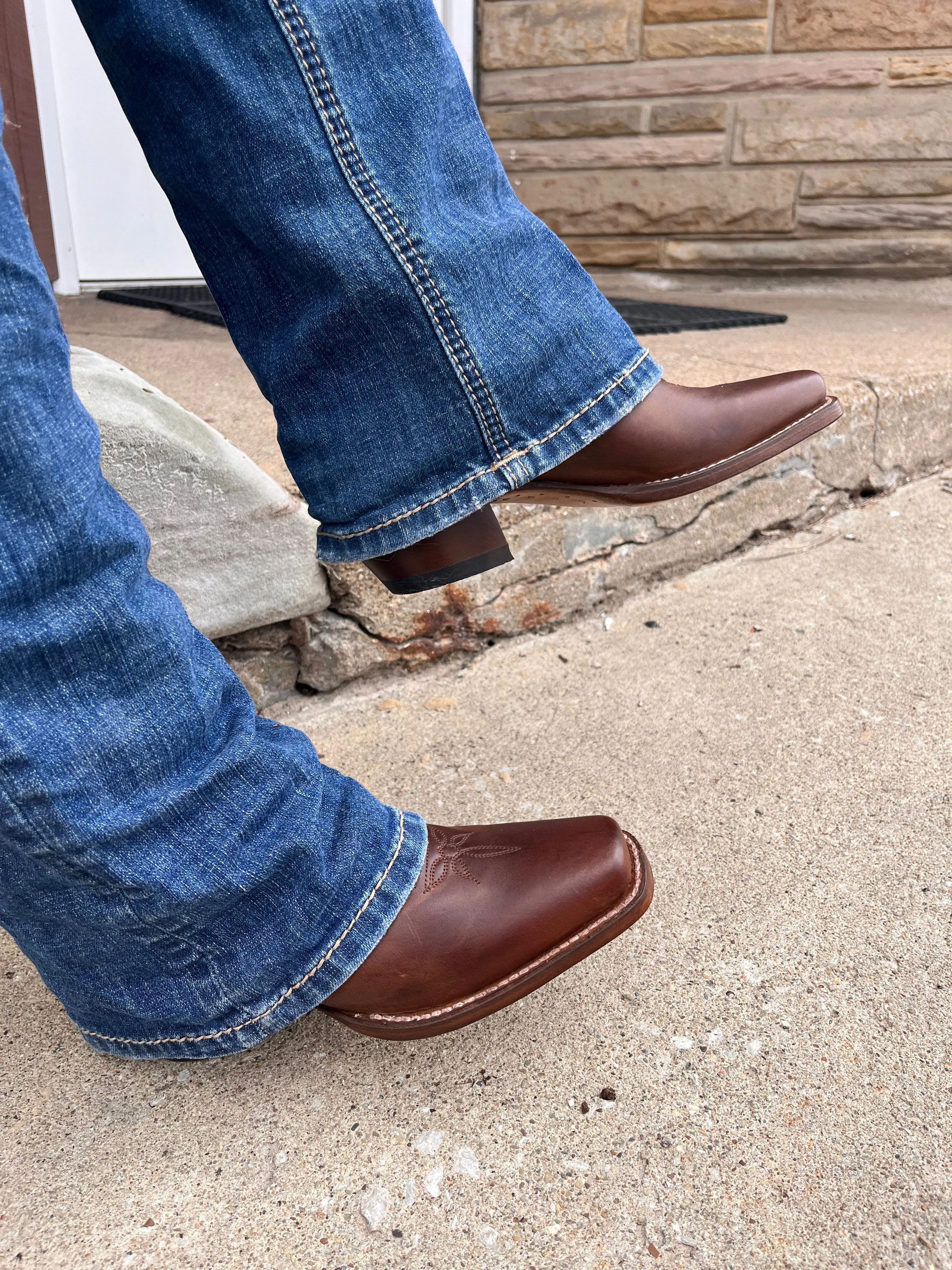 Dan Post Women's Brown & Turquoise Tamra Narrow Square Toe Cowgirl Boots DP4097 Wedge Sole