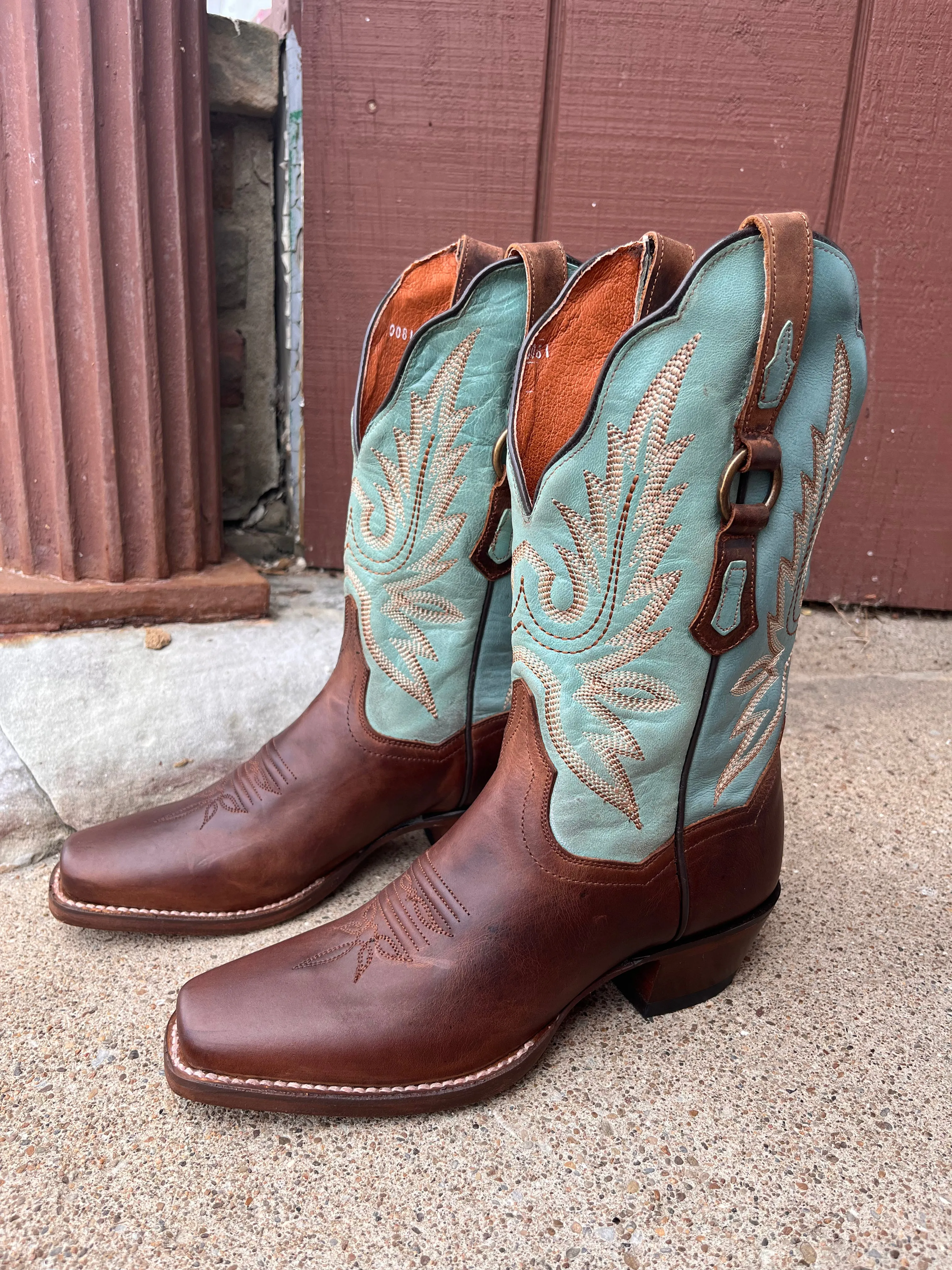 Dan Post Women's Brown & Turquoise Tamra Narrow Square Toe Cowgirl Boots DP4097 Water Line