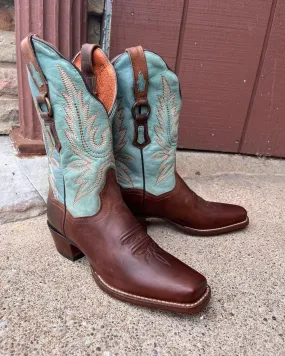 Every Condition Indoor Dan Post Women's Brown & Turquoise Tamra Narrow Square Toe Cowgirl Boots DP4097