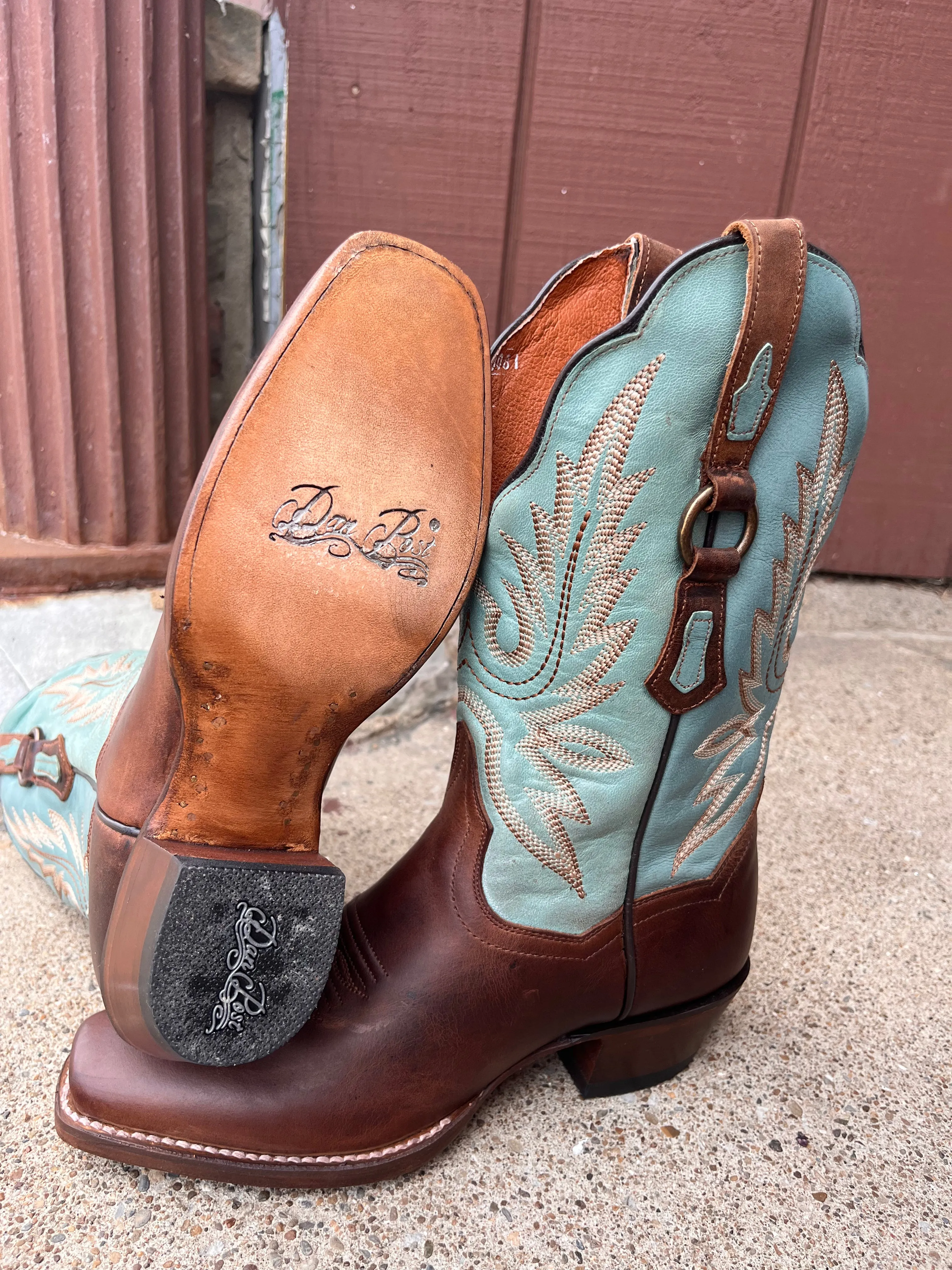 Dan Post Women's Brown & Turquoise Tamra Narrow Square Toe Cowgirl Boots DP4097 Dad Mode