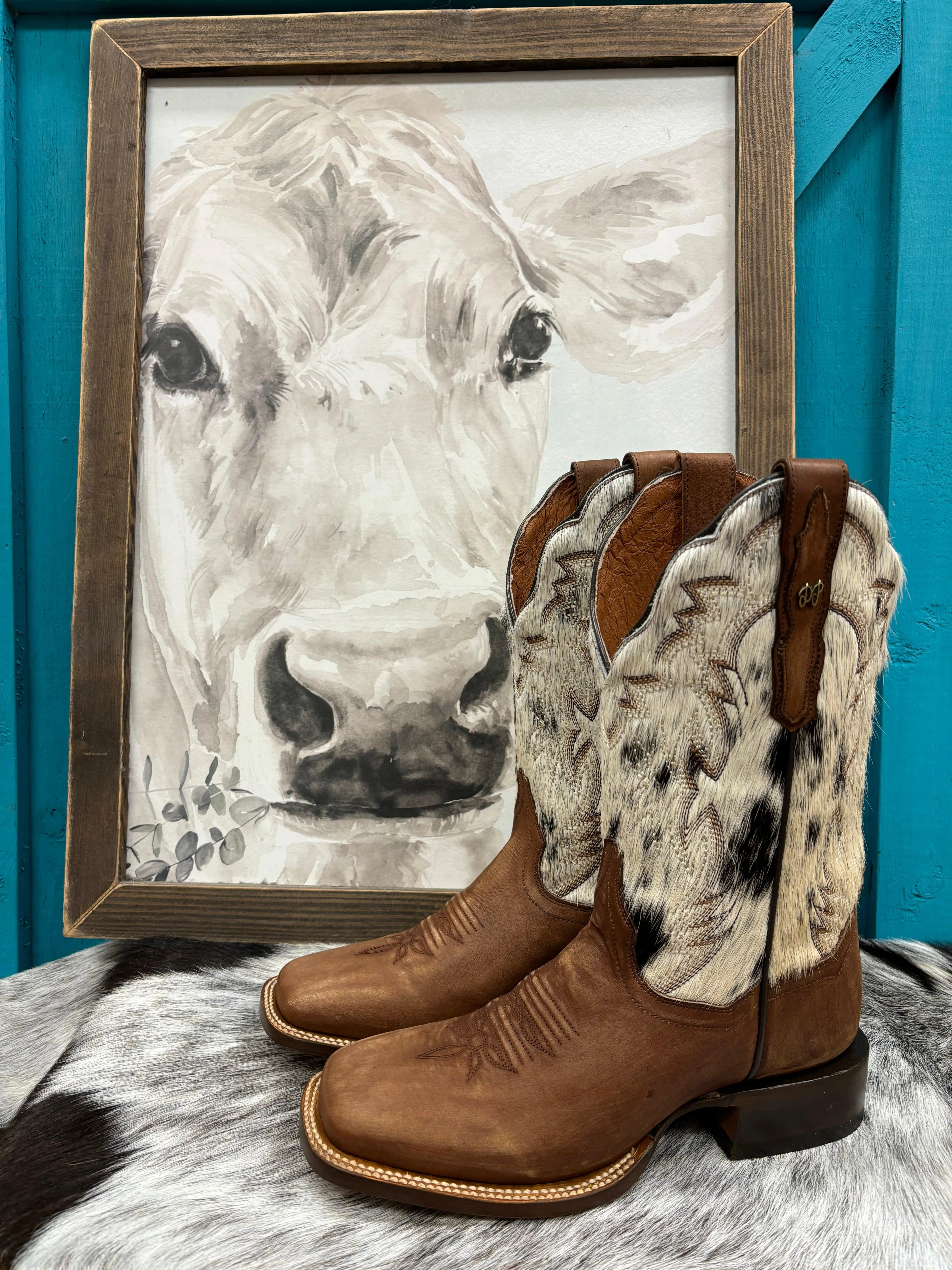 Dan Post Womens Clarabelle Brown Genuine Cowhide Hair-On Cowgirl Boots DP5252 Smooth Heat Lock