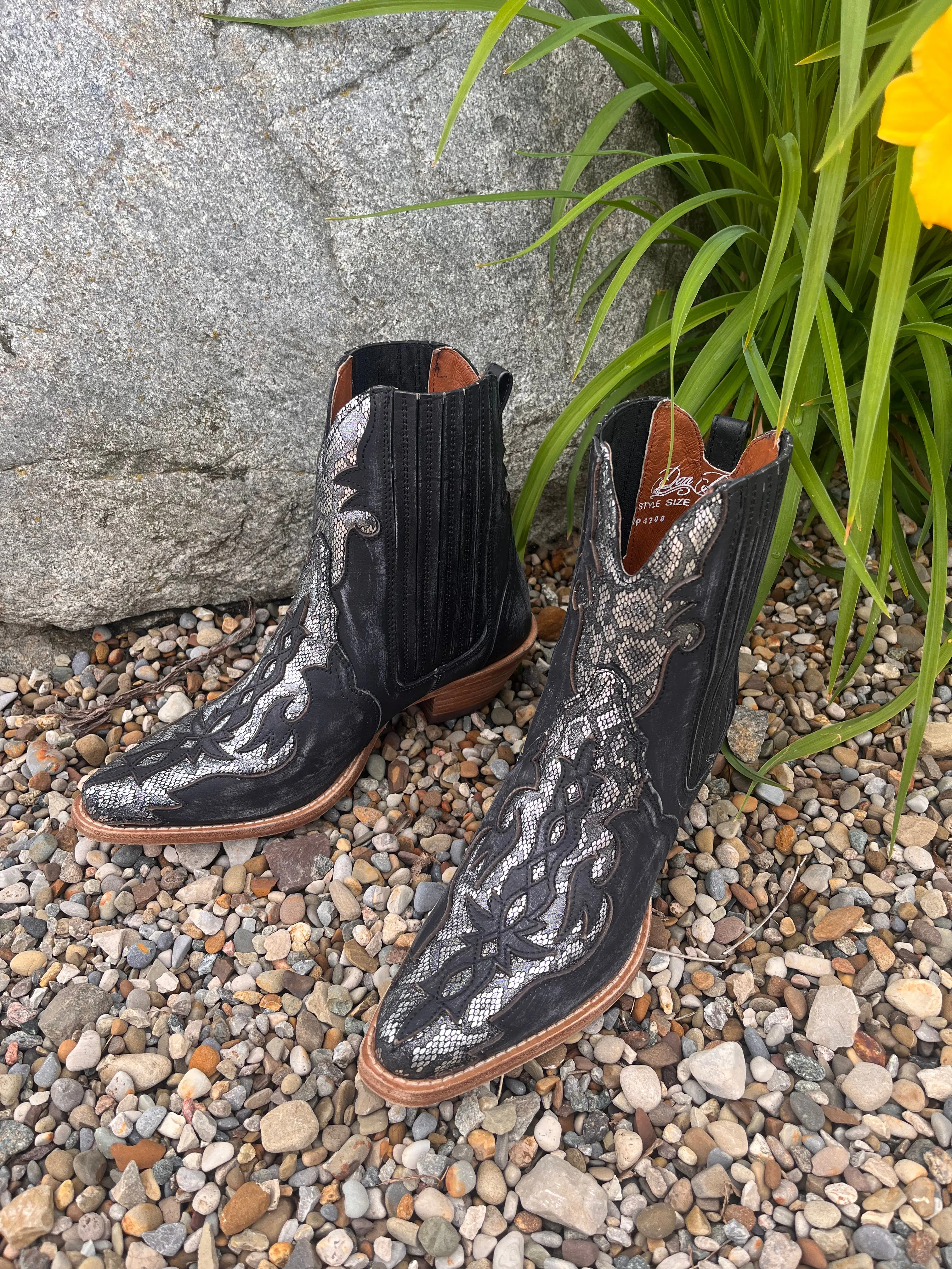 Dan Post Women's Shay Black & Silver Ankle Cowgirl Booties DP4209 Velcro Closure