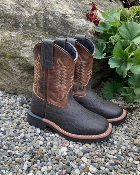 Dan Post Children's and Youth Lil' Dillon Brown Square Toe Boot DPC2945 DPC3945 Minimal Look Casual Look