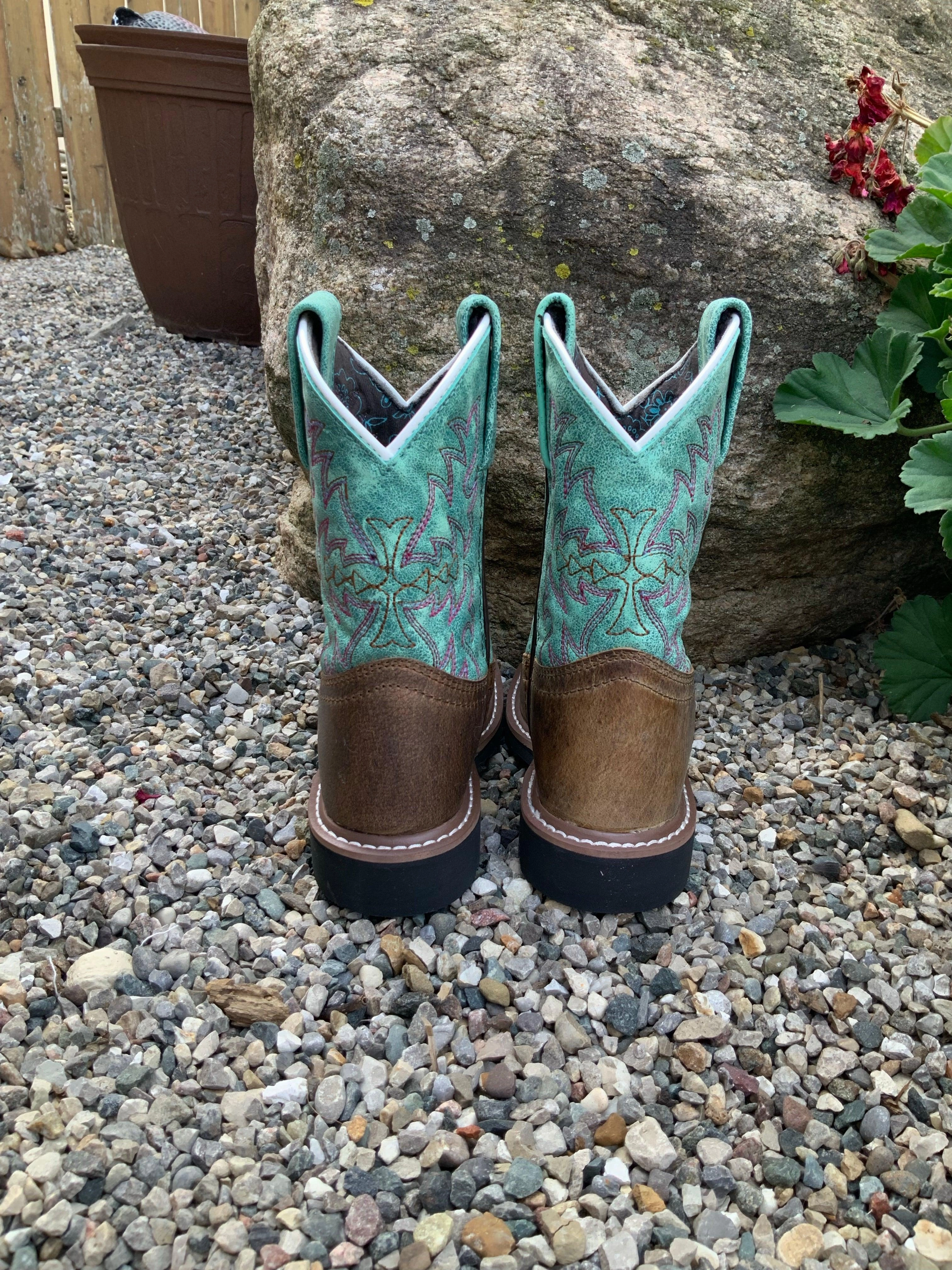 Winter Scene Dan Post Children's and Youth "Nia" Brown/Turquoise Boots DPC2937 DPC3937