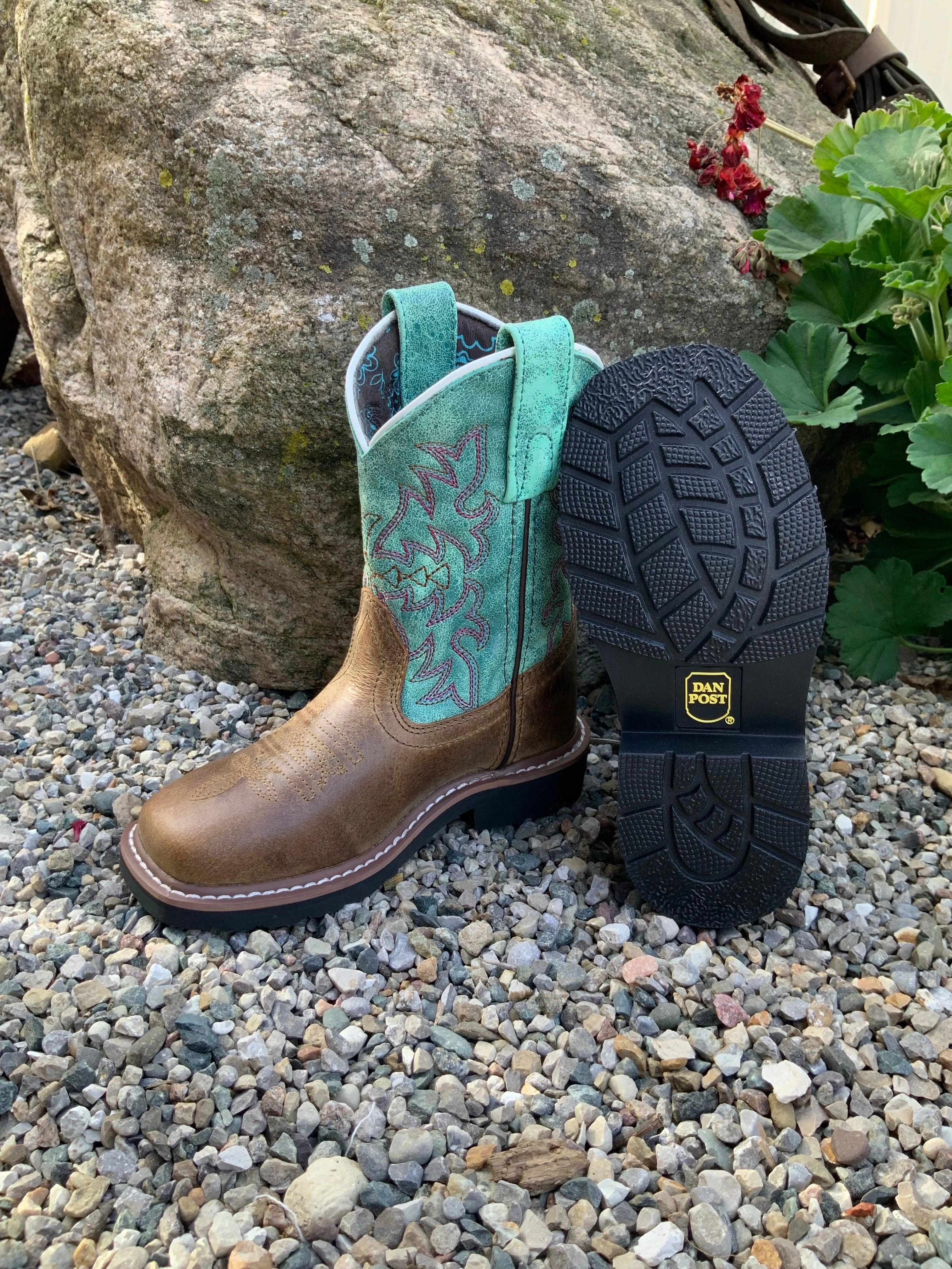 Dan Post Children's and Youth "Nia" Brown/Turquoise Boots DPC2937 DPC3937 Narrow Fit Utility Design