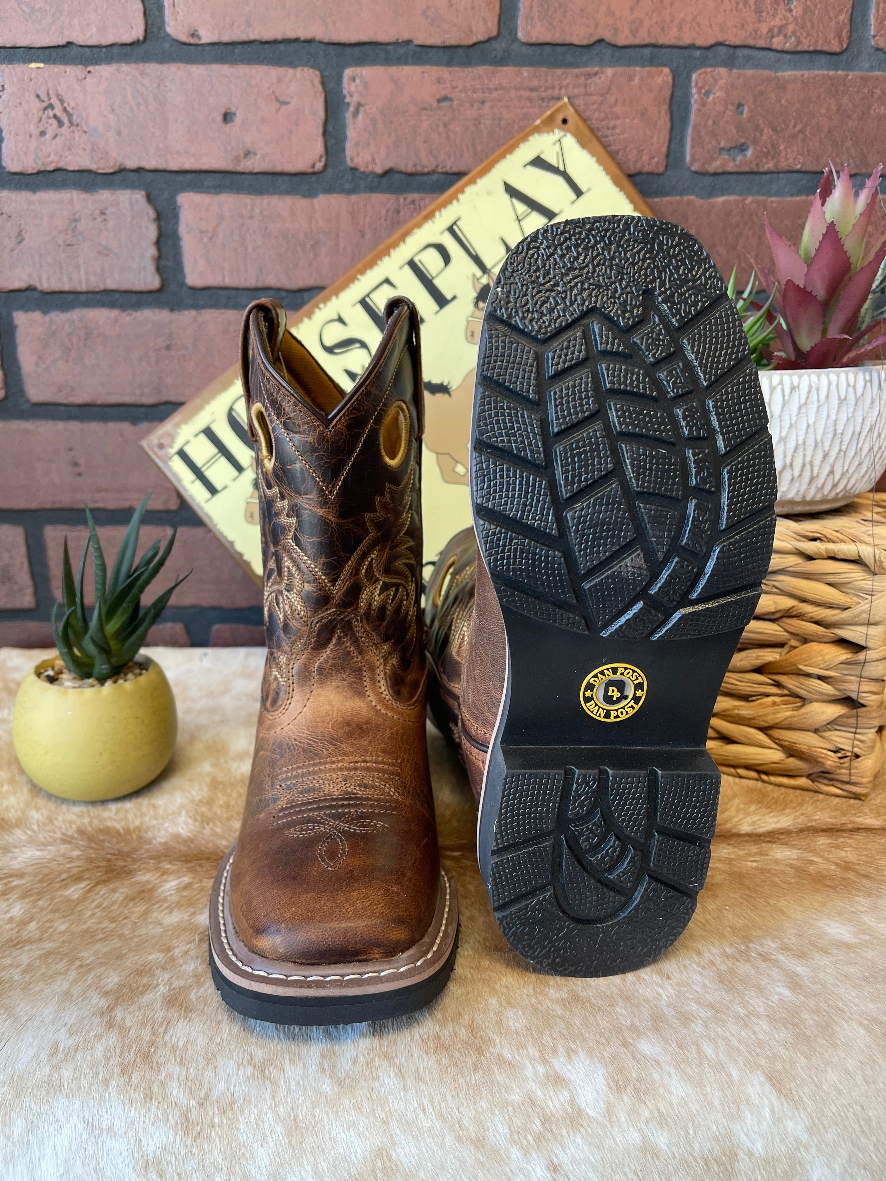 Dan Post Children/Youth Brown Leather Amarillo Square Toe Cowboy Boot DPC2932 DPC3932 Comfort Backing