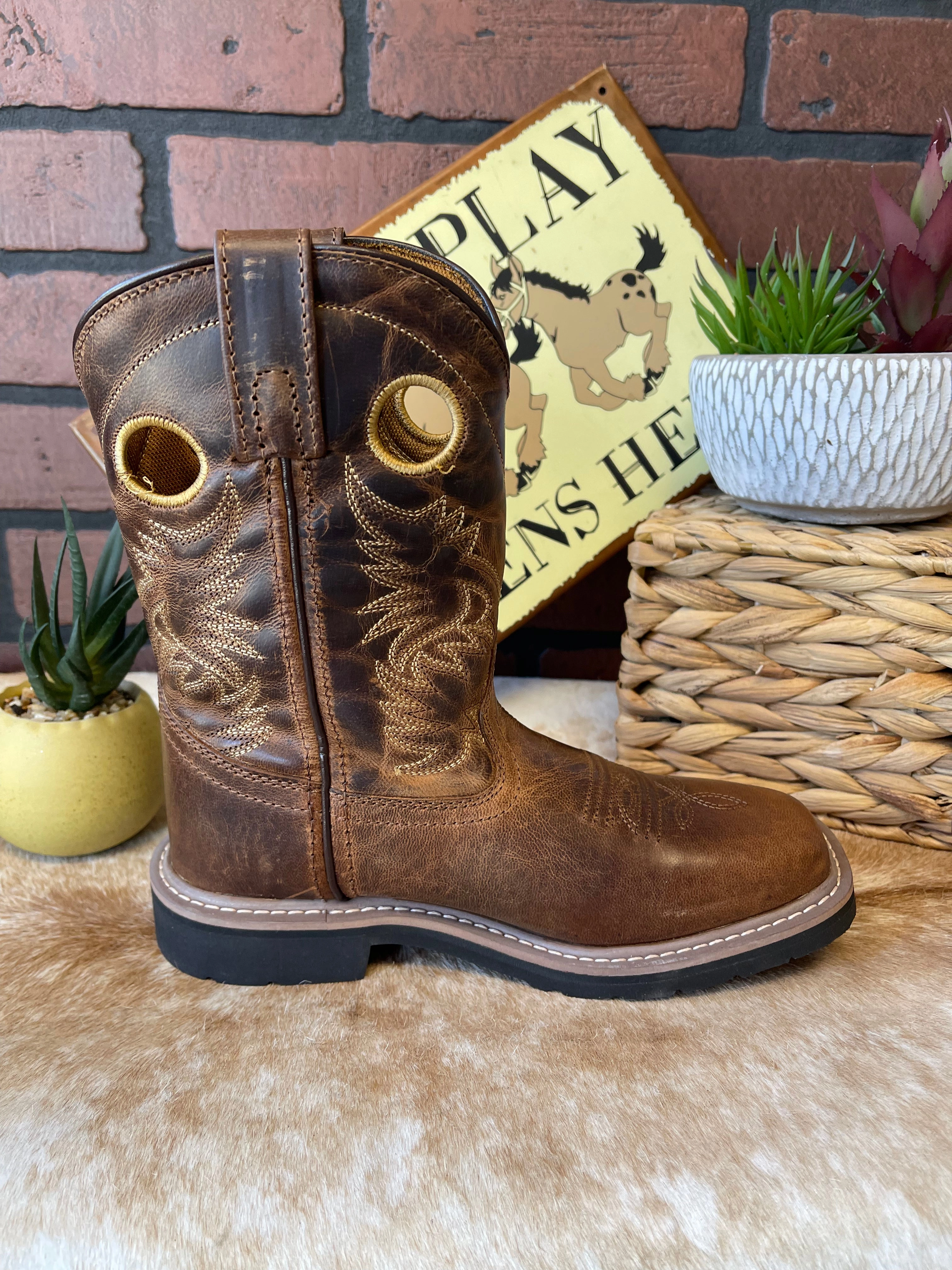 Classic Style Dan Post Children/Youth Brown Leather Amarillo Square Toe Cowboy Boot DPC2932 DPC3932