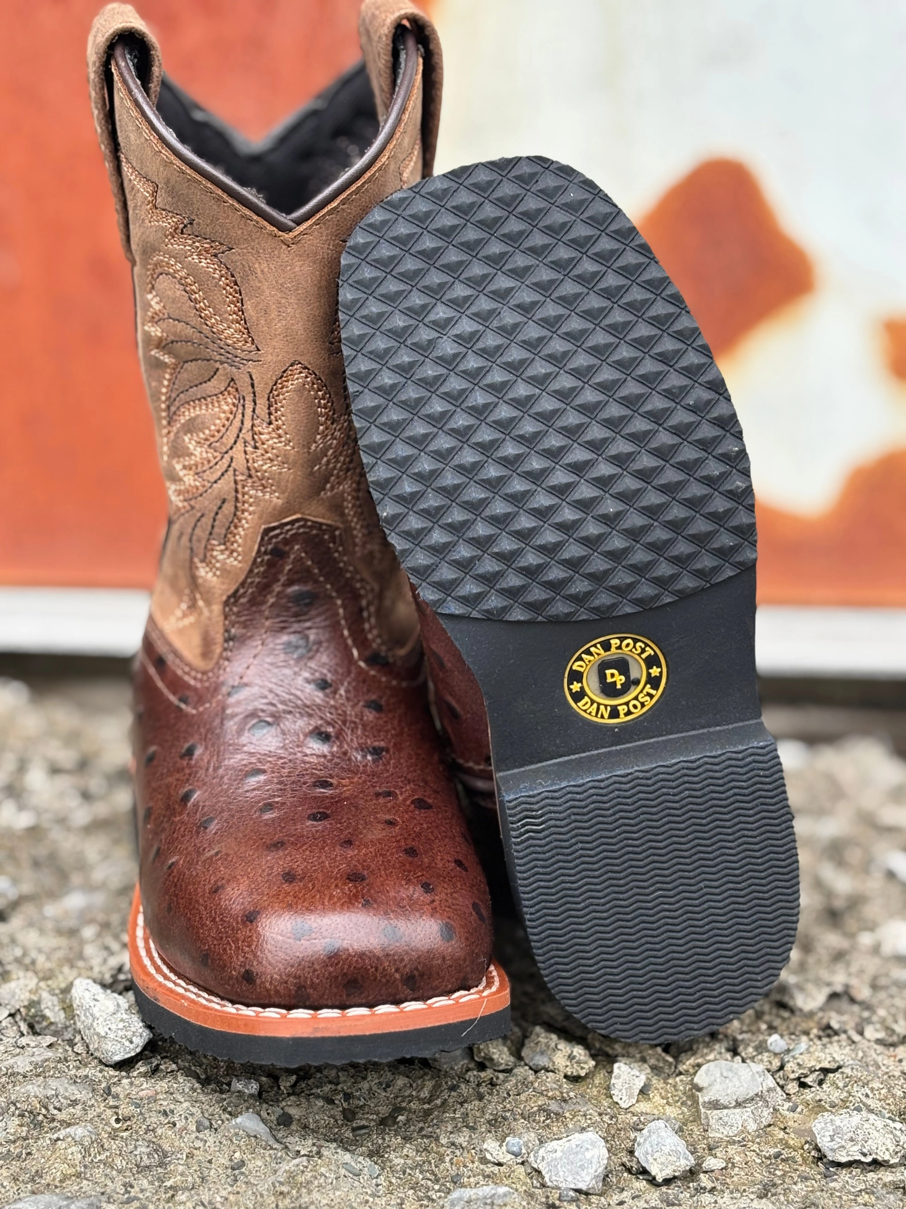 Gym workout AntiOdor Dan Post Children/Youth Chocolate Brown Jet Ostrich Print Western Cowboy Boots DPC4007 DPC5007