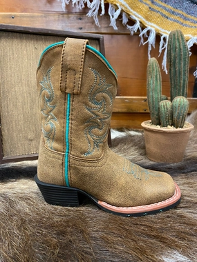 Smart Look Trail Ready Dan Post Children/Youth Girl's Tan Leather Sadie Mae Square Toe Western Cowgirl Boot DPC2948 DPC3948