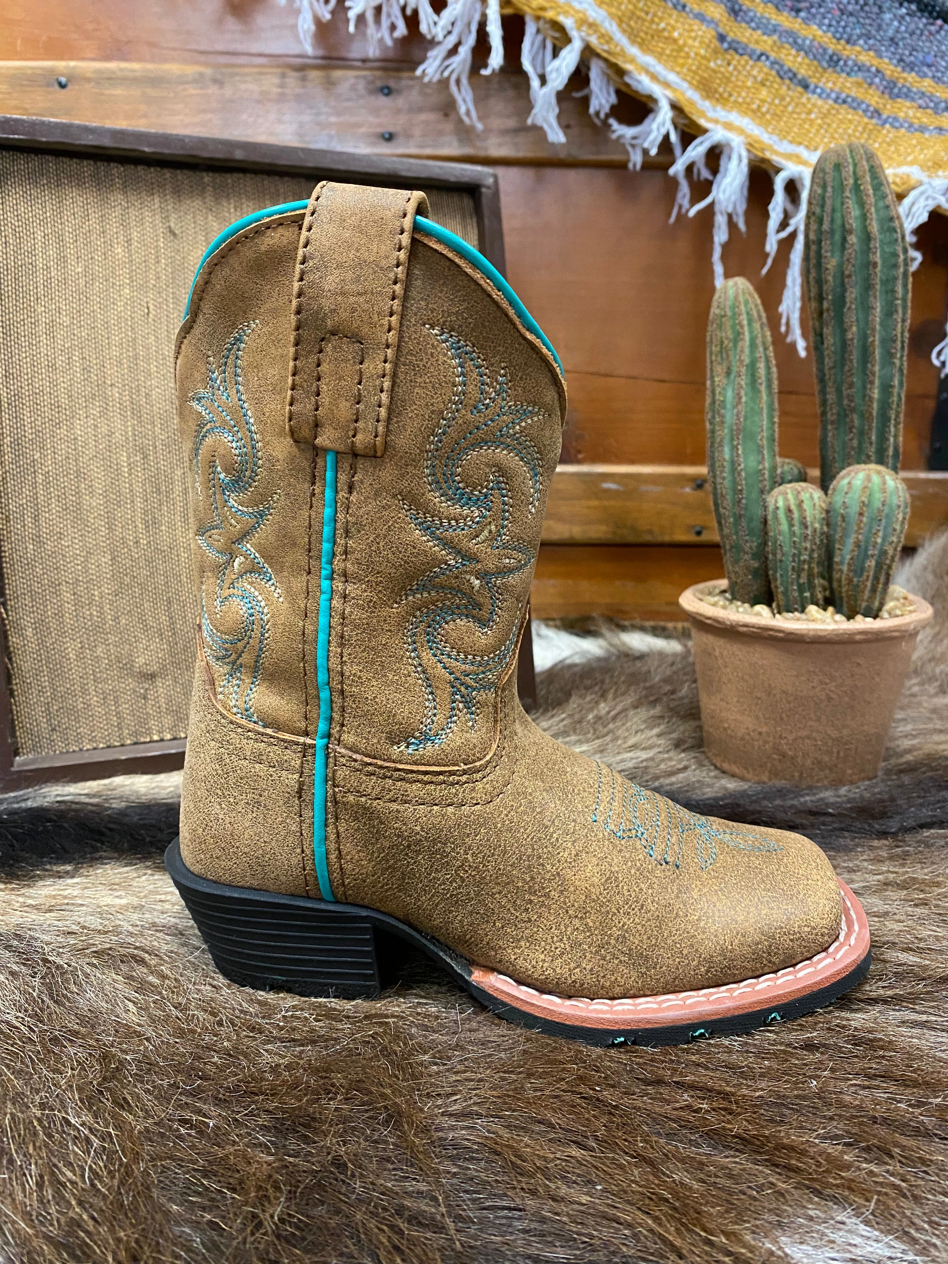 Smart Look Trail Ready Dan Post Children/Youth Girl's Tan Leather Sadie Mae Square Toe Western Cowgirl Boot DPC2948 DPC3948