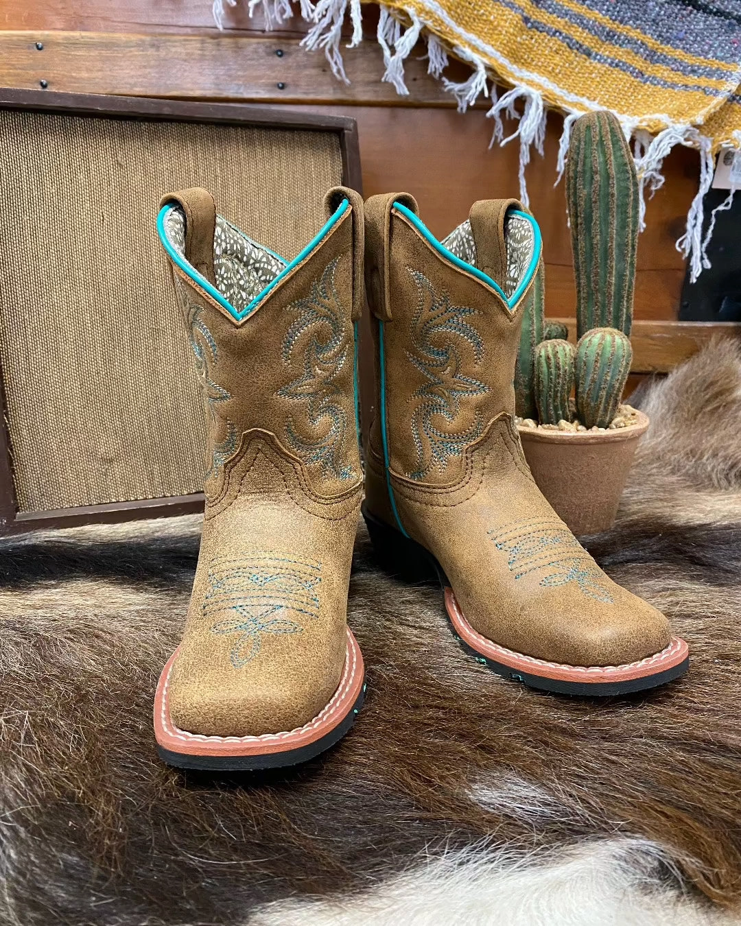Dan Post Children/Youth Girl's Tan Leather Sadie Mae Square Toe Western Cowgirl Boot DPC2948 DPC3948 Hope Step Stylish Versatility
