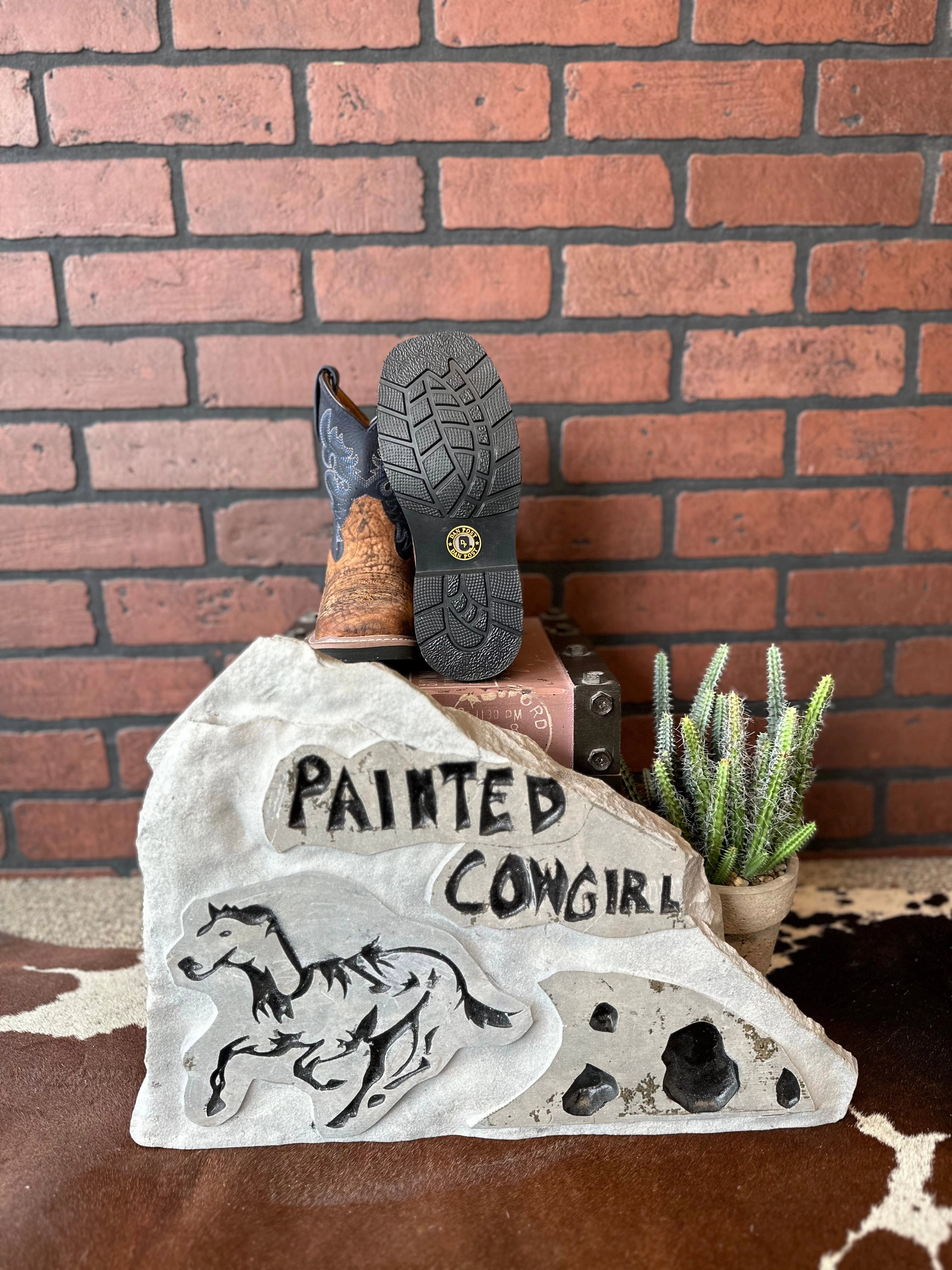 Soft Leather Premium Comfort Dan Post Children/Youth Rust Brown & Blue Top Brantley Western Cowboy Boots DPC2938 DPC3938