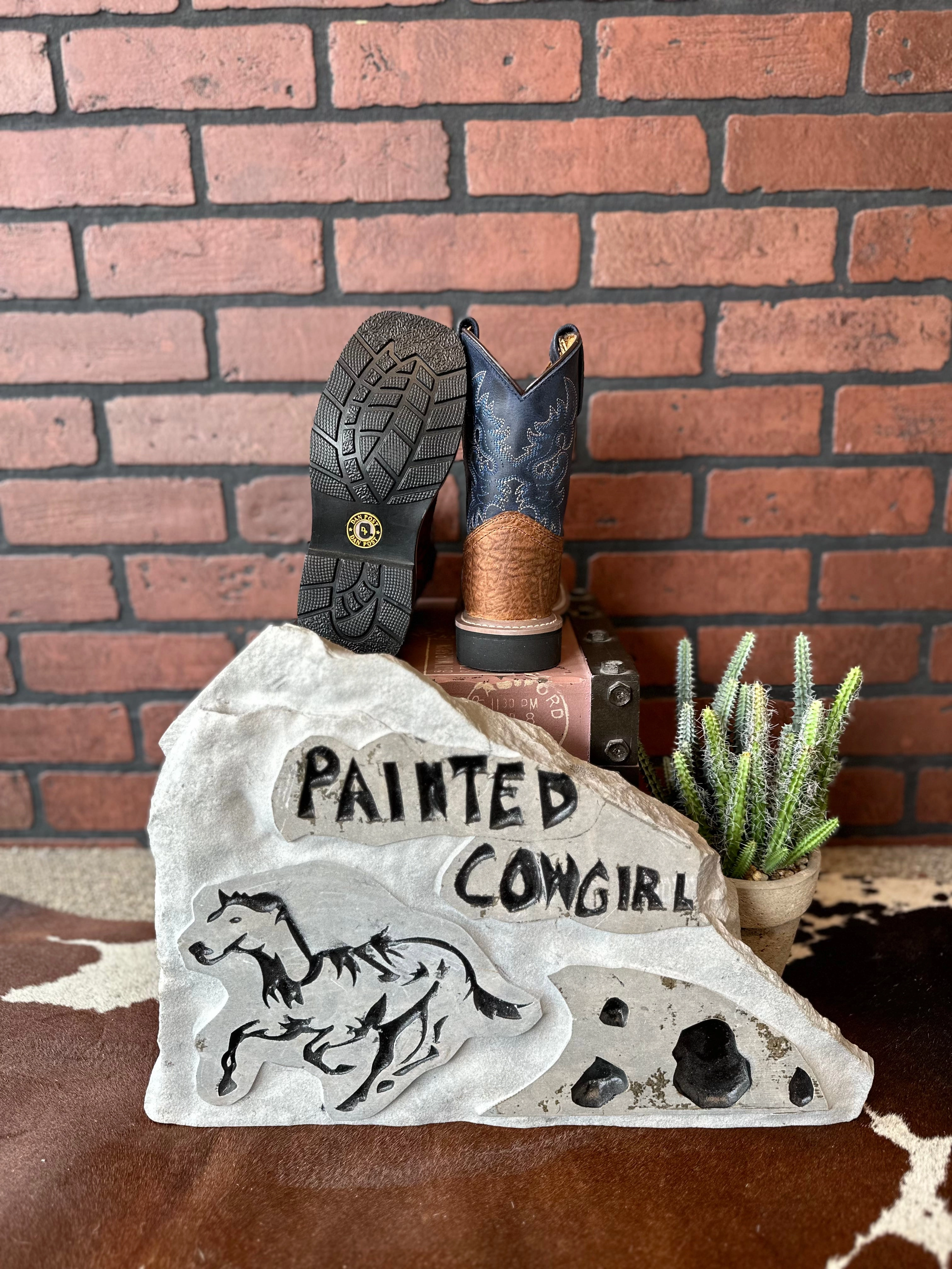 Slim Profile Dan Post Children/Youth Rust Brown & Blue Top Brantley Western Cowboy Boots DPC2938 DPC3938