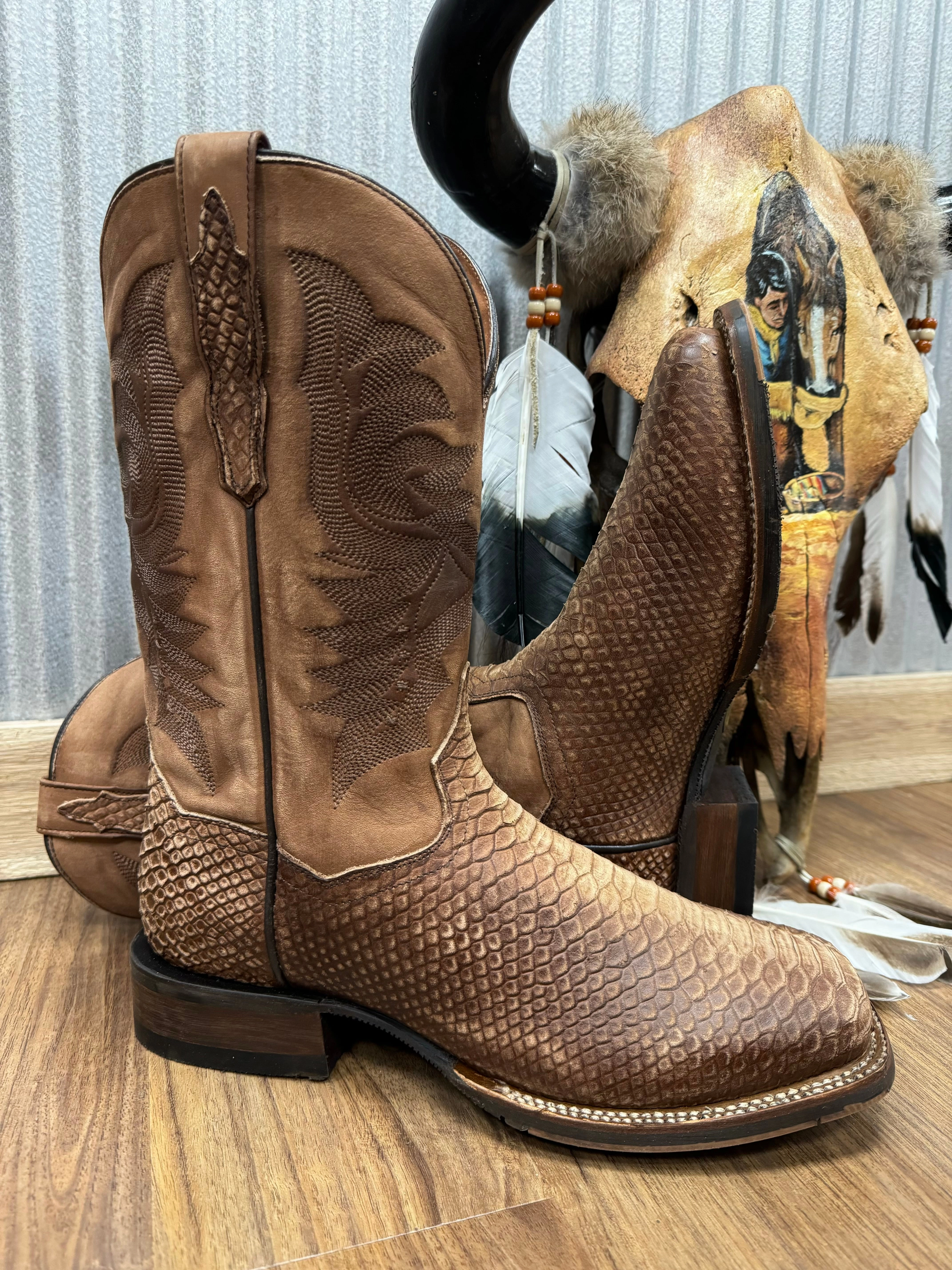 Functional Style Dan Post Men's Bronze/Brown KA Python Design Square Toe Cowboy Boots DP4526